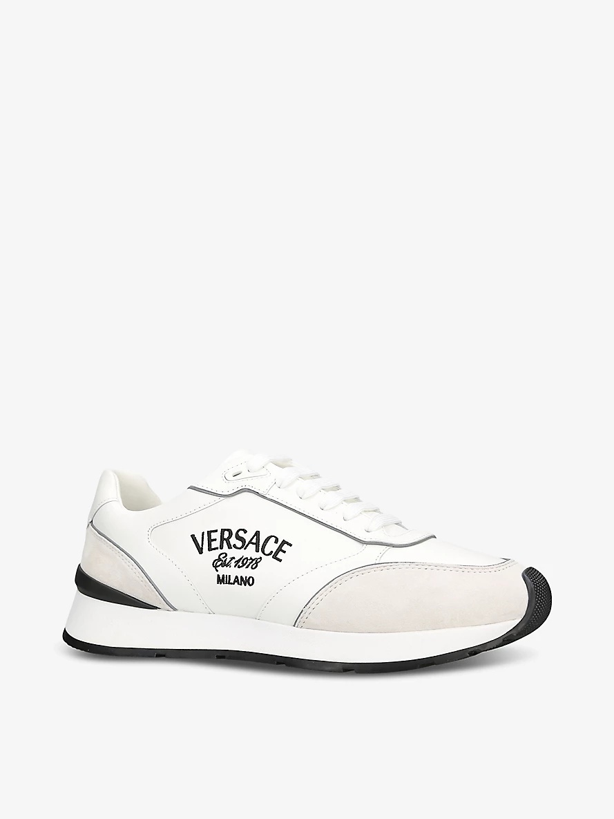 Logo-embellished leather low-top trainers - 3