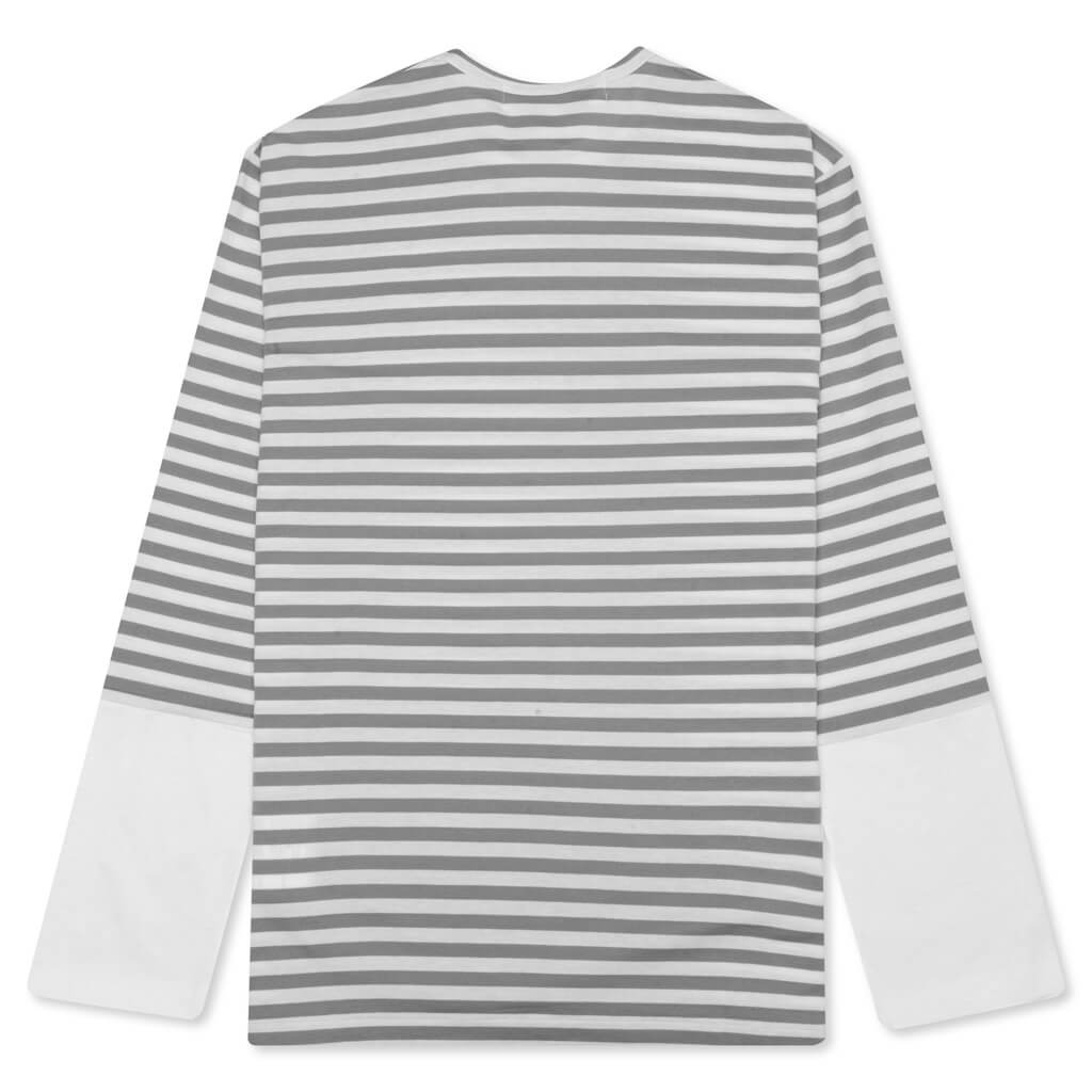 WOMEN'S STRIPED WHITE SLEEVE L/S T-SHIRT - GREY - 2