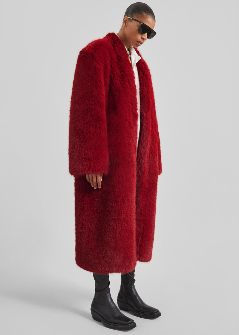 Destiny Padded Faux Fur Coat - Red 10