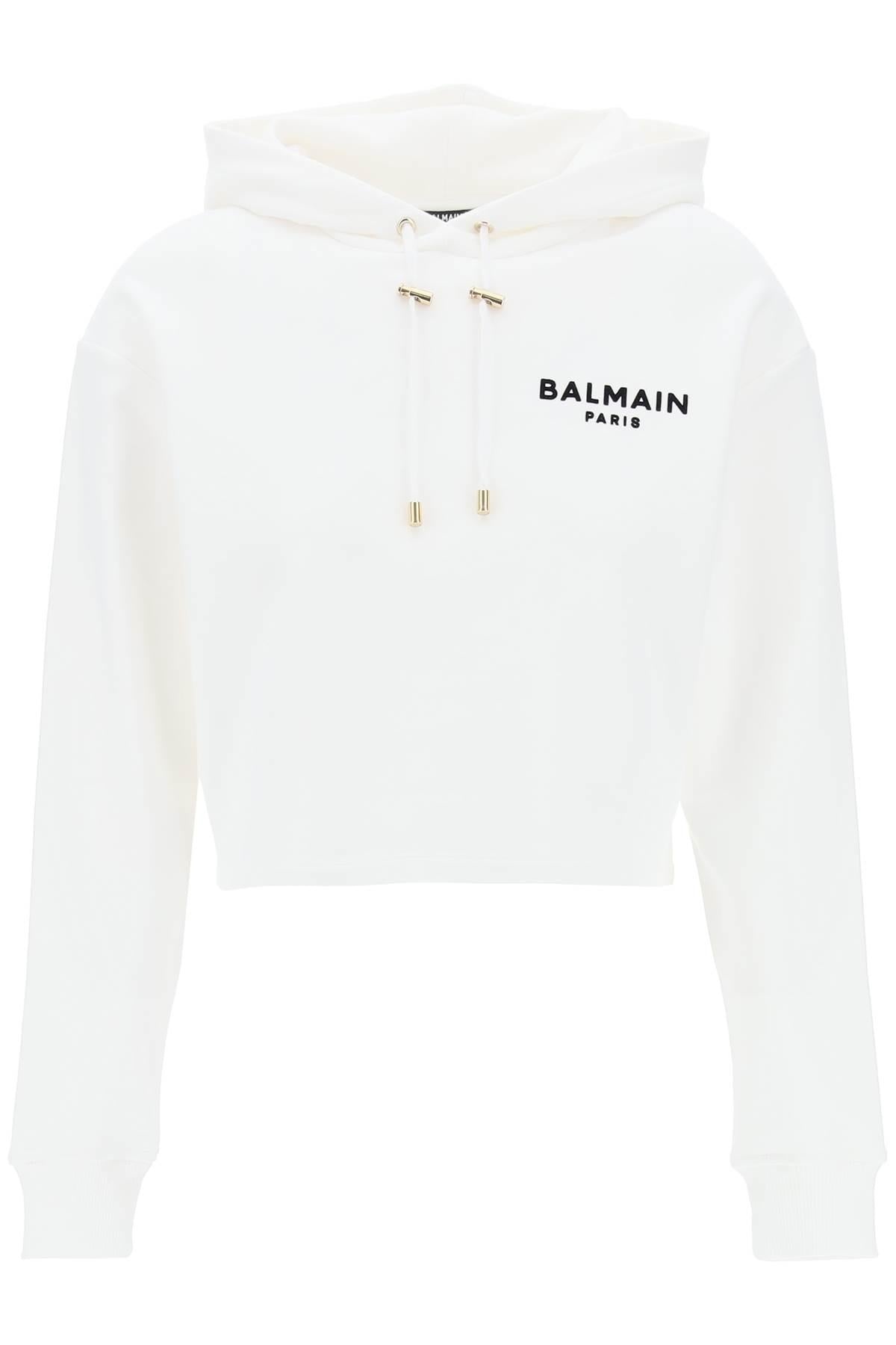 Balmain Cropped Hoodie With Flocked Logo - 1