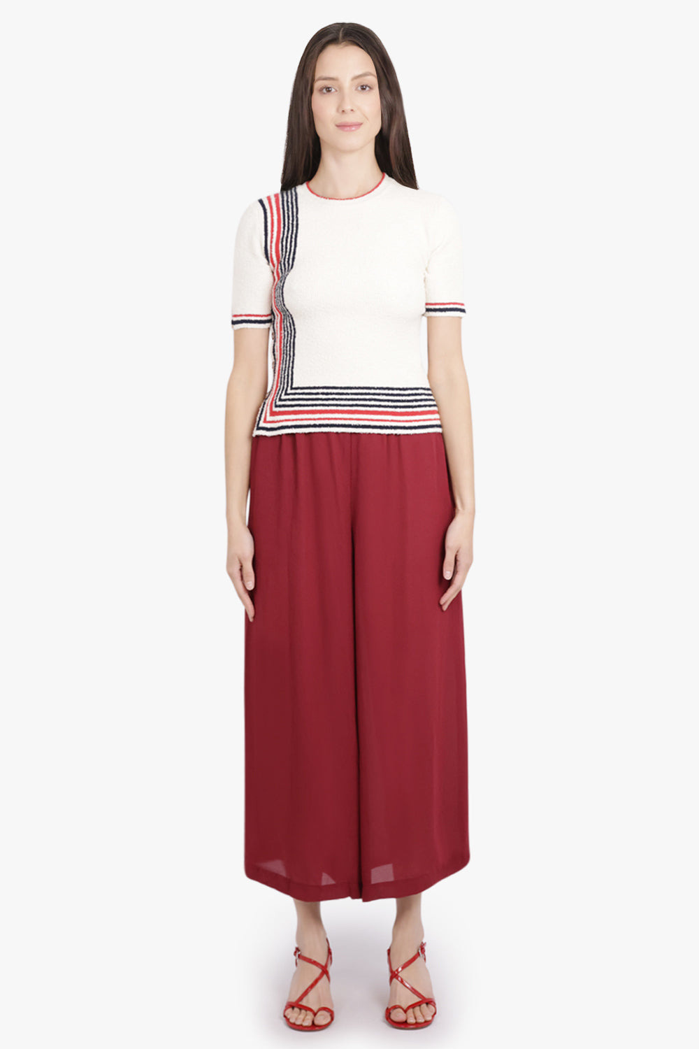 WIDE LEG SHEER CROP PANT | BURGUNDY - 4