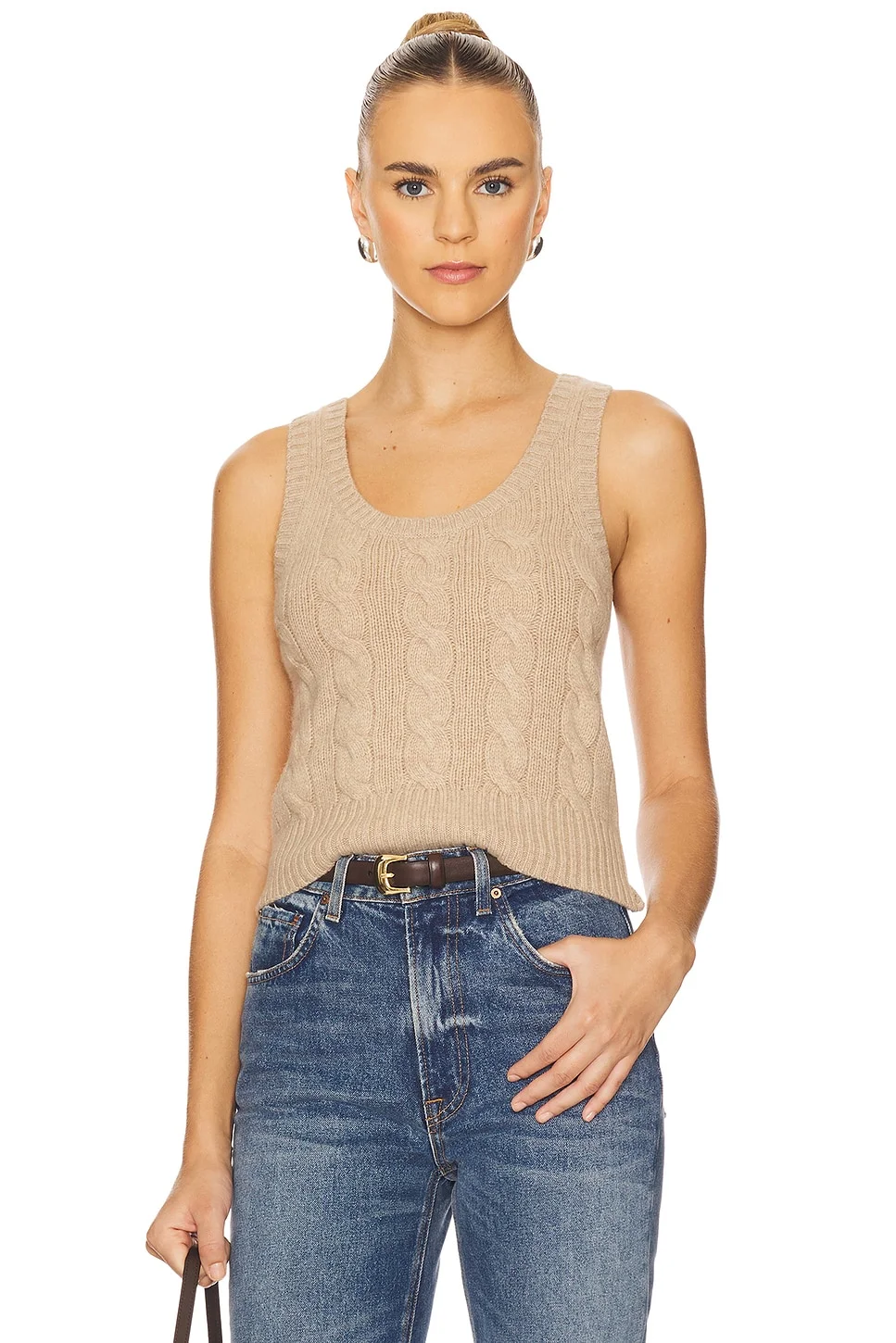 Cable Wool Cashmere Sleeveless Sweater - 1