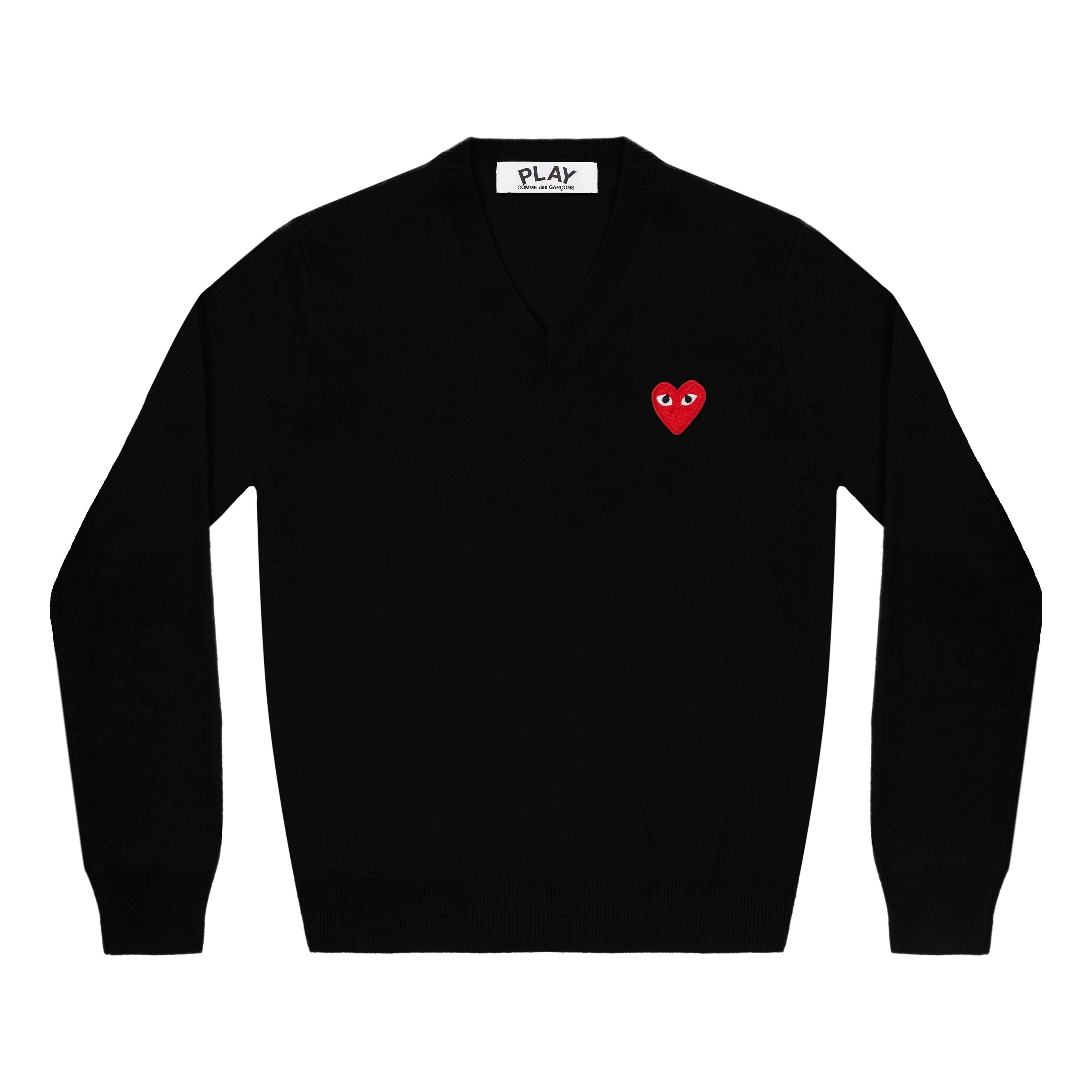 COMME des GARCONS PLAY V-Neck Pullover Red Emblem 'Black' AZ-N002-051-1 - 1