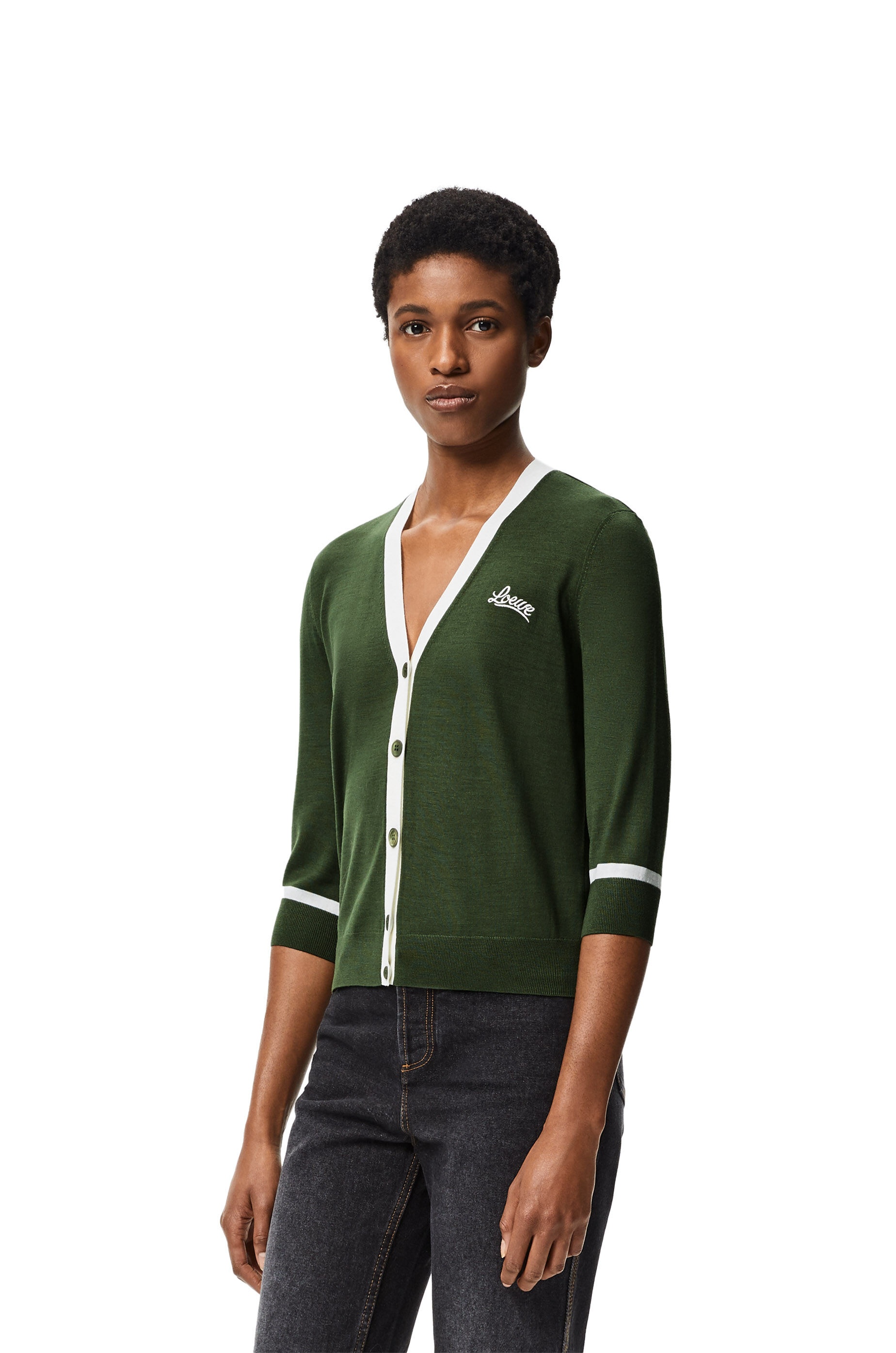 LOEWE lurex embroidered cropped cardigan in wool - 3