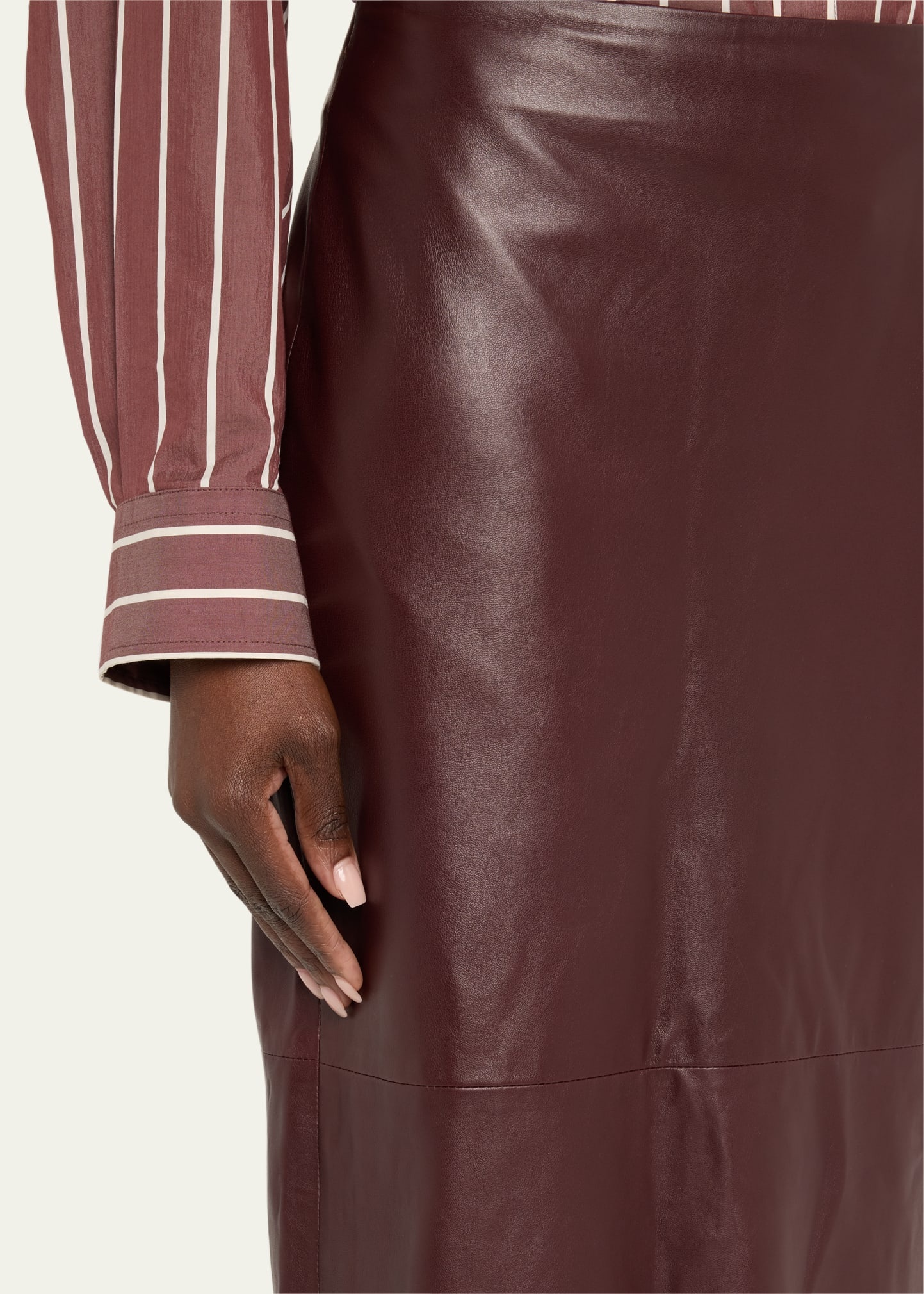 Stretch Nappa Leather Midi Skirt - 5