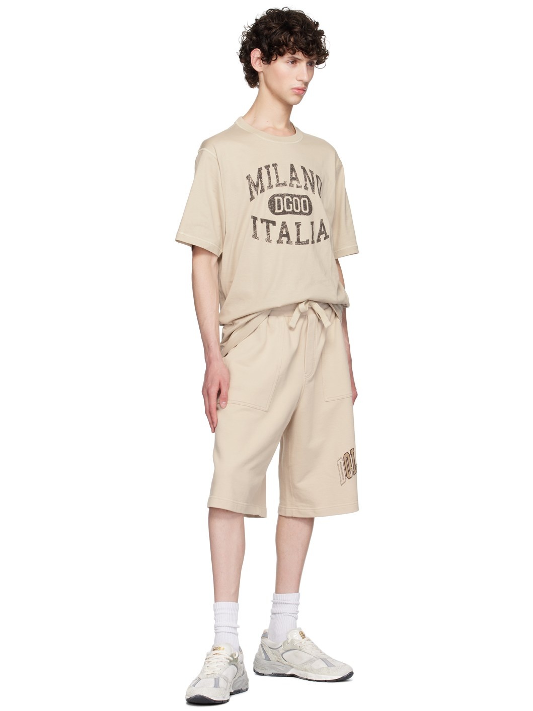 Beige Embroidered-Logo Shorts - 4