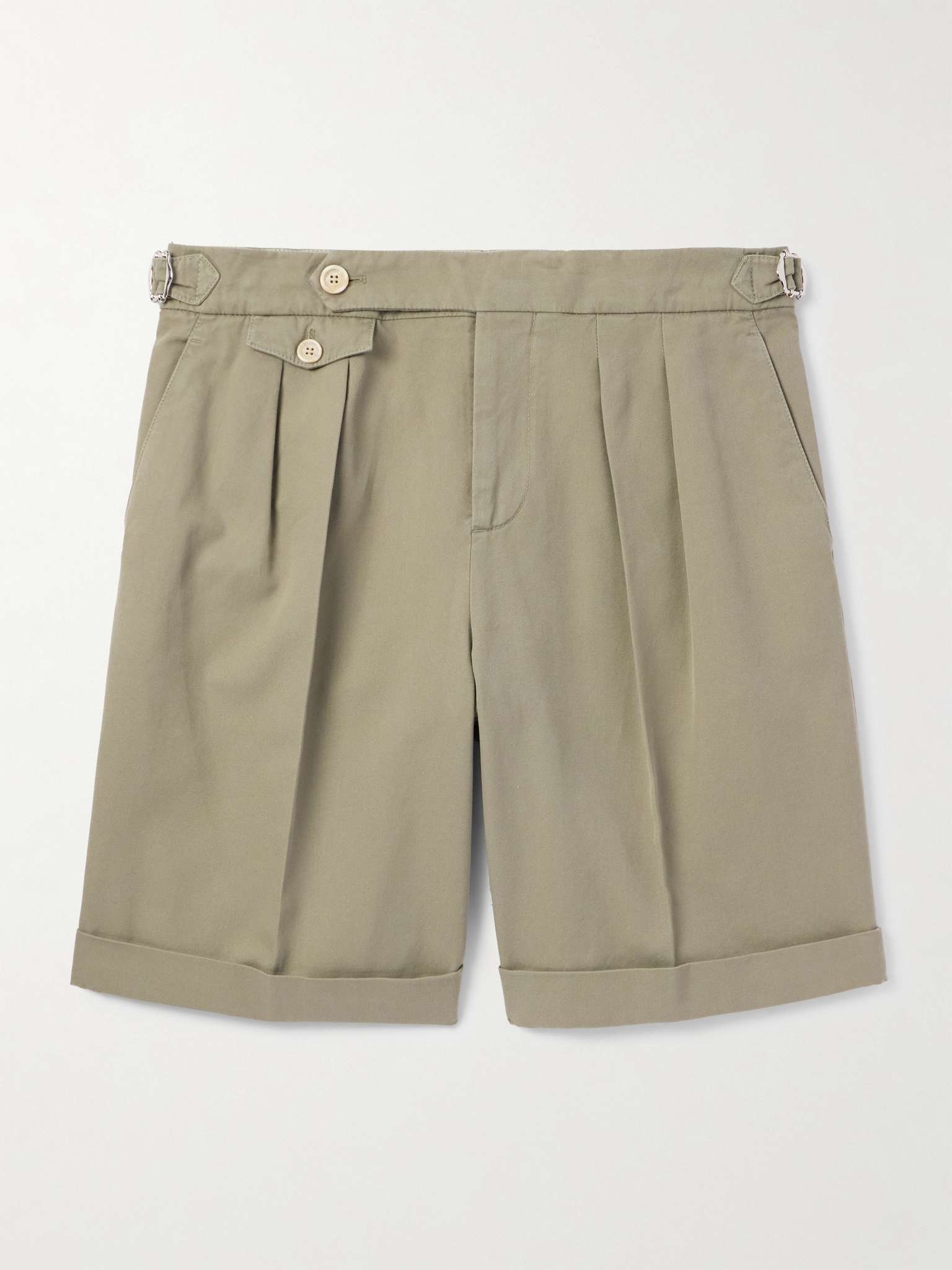 Straight-Leg Pleated Garment-Dyed Cotton-Twill Shorts - 1