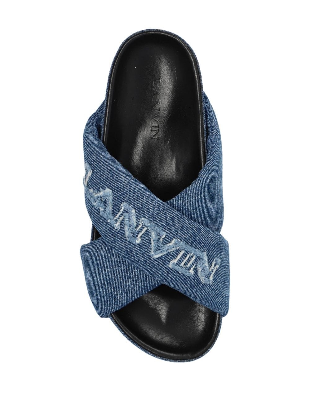 logo-embroidered crossover denim slides - 4