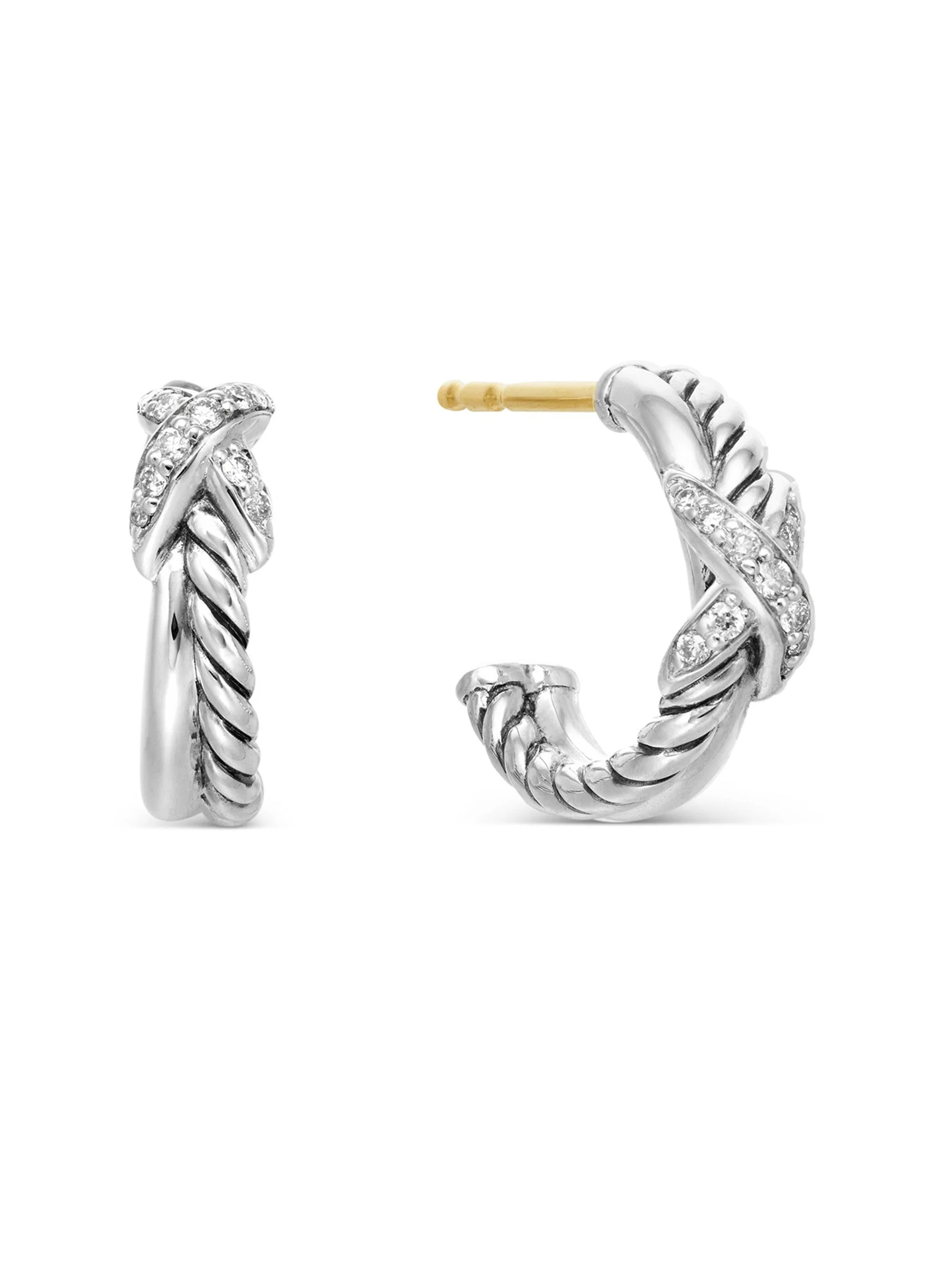 Women's Petite X Hoop Earrings in Sterling Silver with Pavé Diamonds, 12.6MM - Diamond - 1