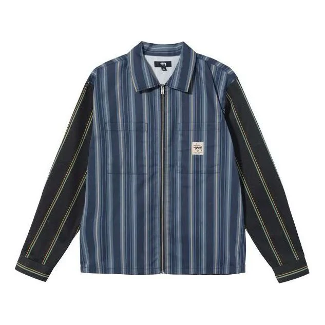 Stussy Mix Stripe Zip Up Work Jacket 'Blue Black' 1110168 - 1