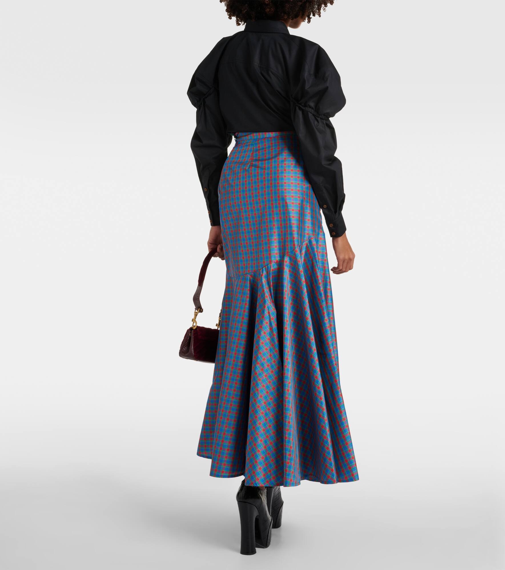 Checked ruffled silk-blend maxi skirt - 3
