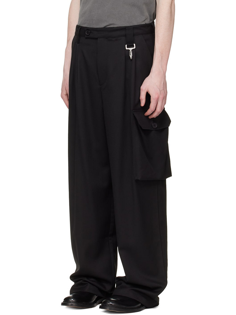 REESE COOPER® Black Wool Pleated Cargo Pants outlook
