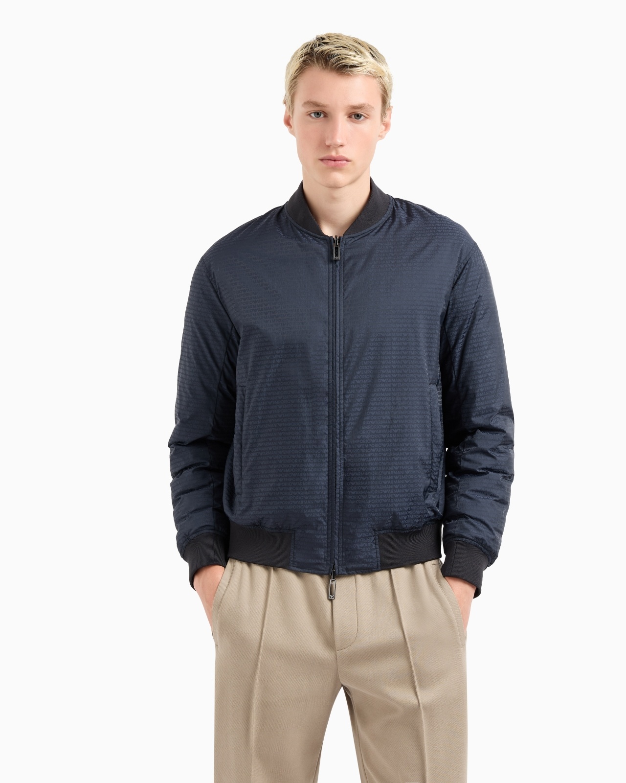 REVERSIBLE DOWN JACKET WITH A BOMBER JACKET COLLAR IN JACQUARD NYLON WITH ALL-OVER LETTERING - 2