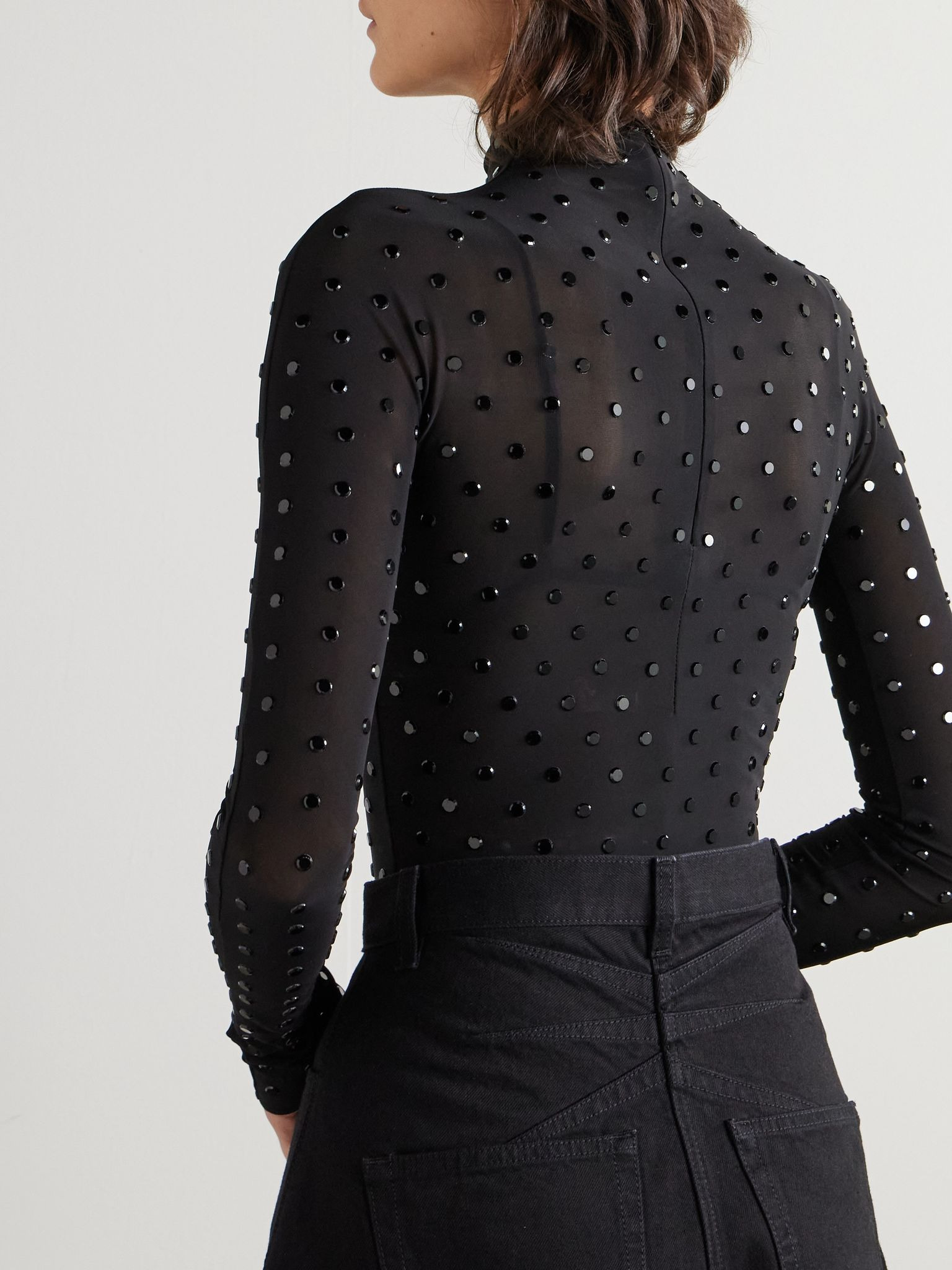 Crystal-embellished stretch-jersey bodysuit Black - 3