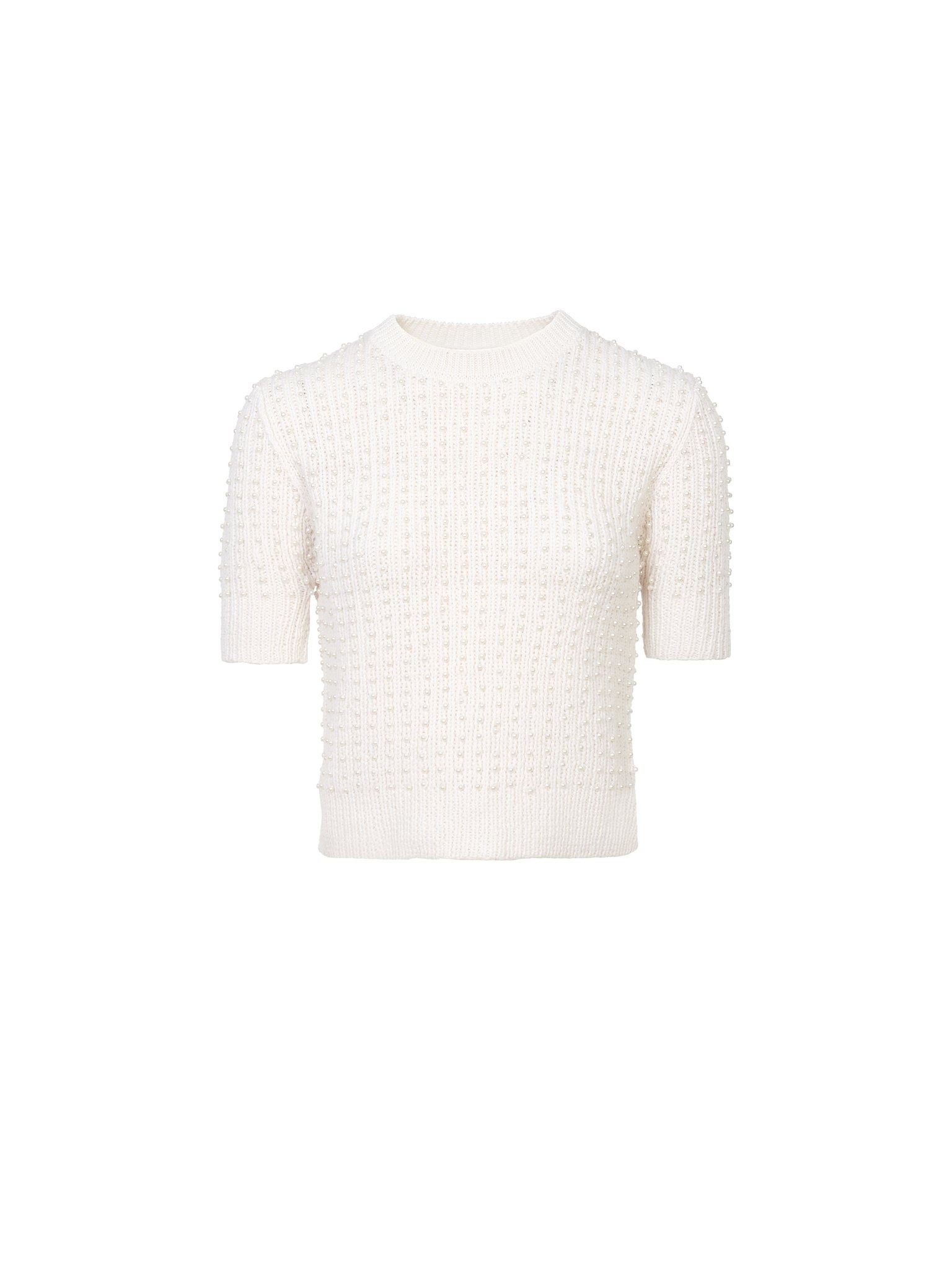 SHORT-SLEEVE PEARL SWEATER IN WOOL & CASHMERE - 1