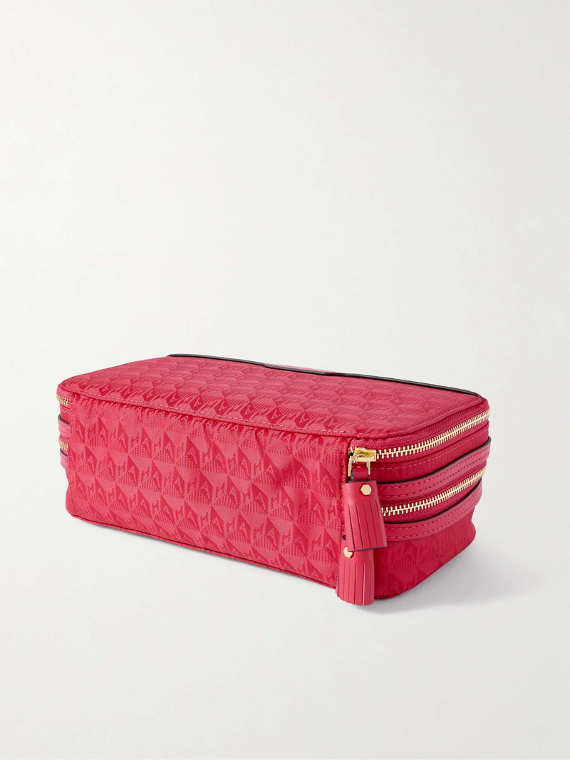 Anya Hindmarch Make-Up leather-trimmed jacquard cosmetics case Magenta outlook