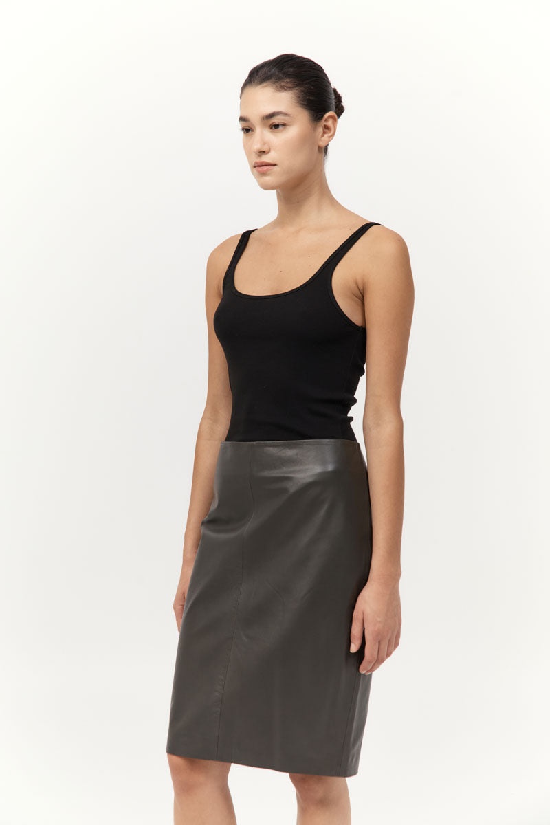 Leather Pencil Skirt - Khaki - 4