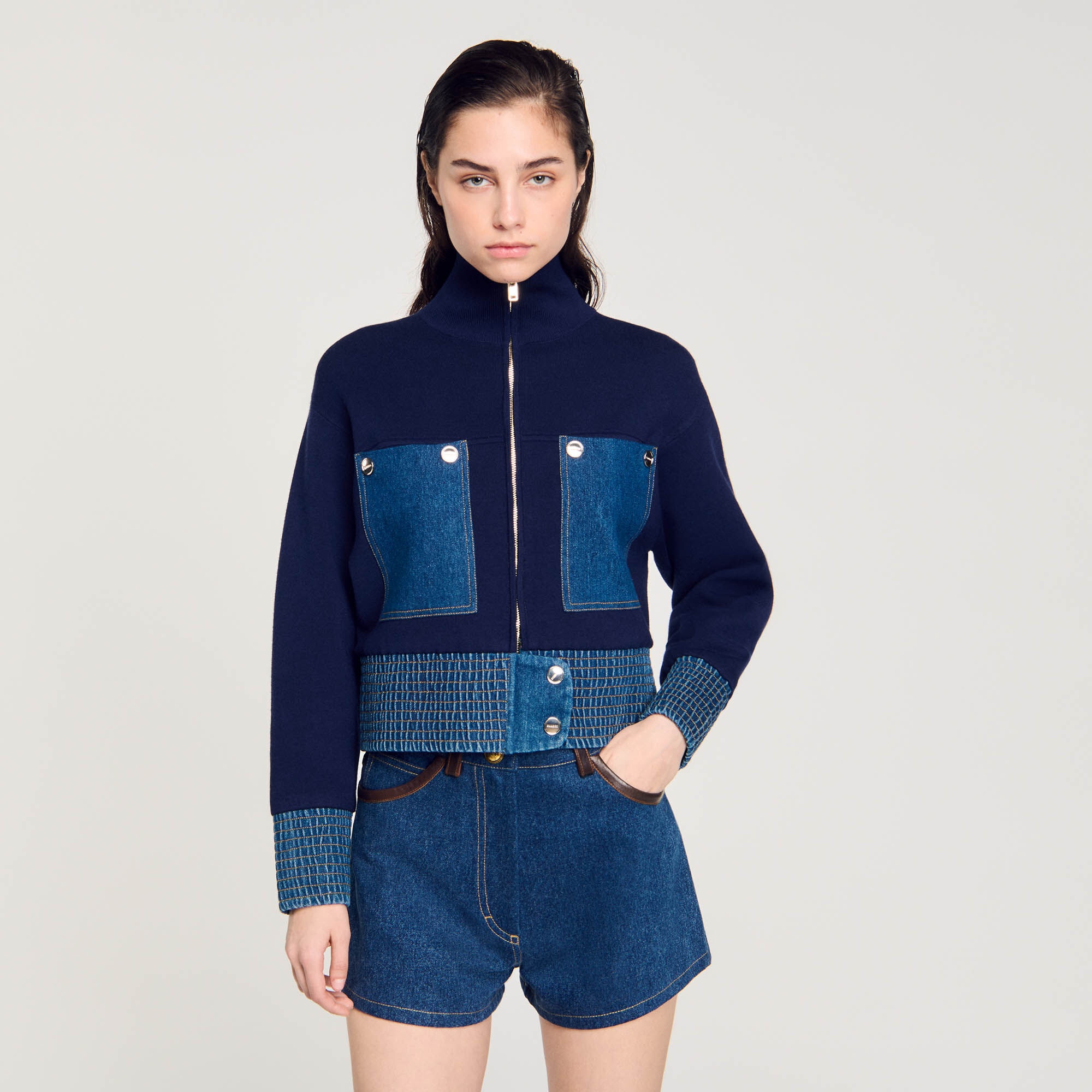 KNIT AND DENIM COATIGAN - 5
