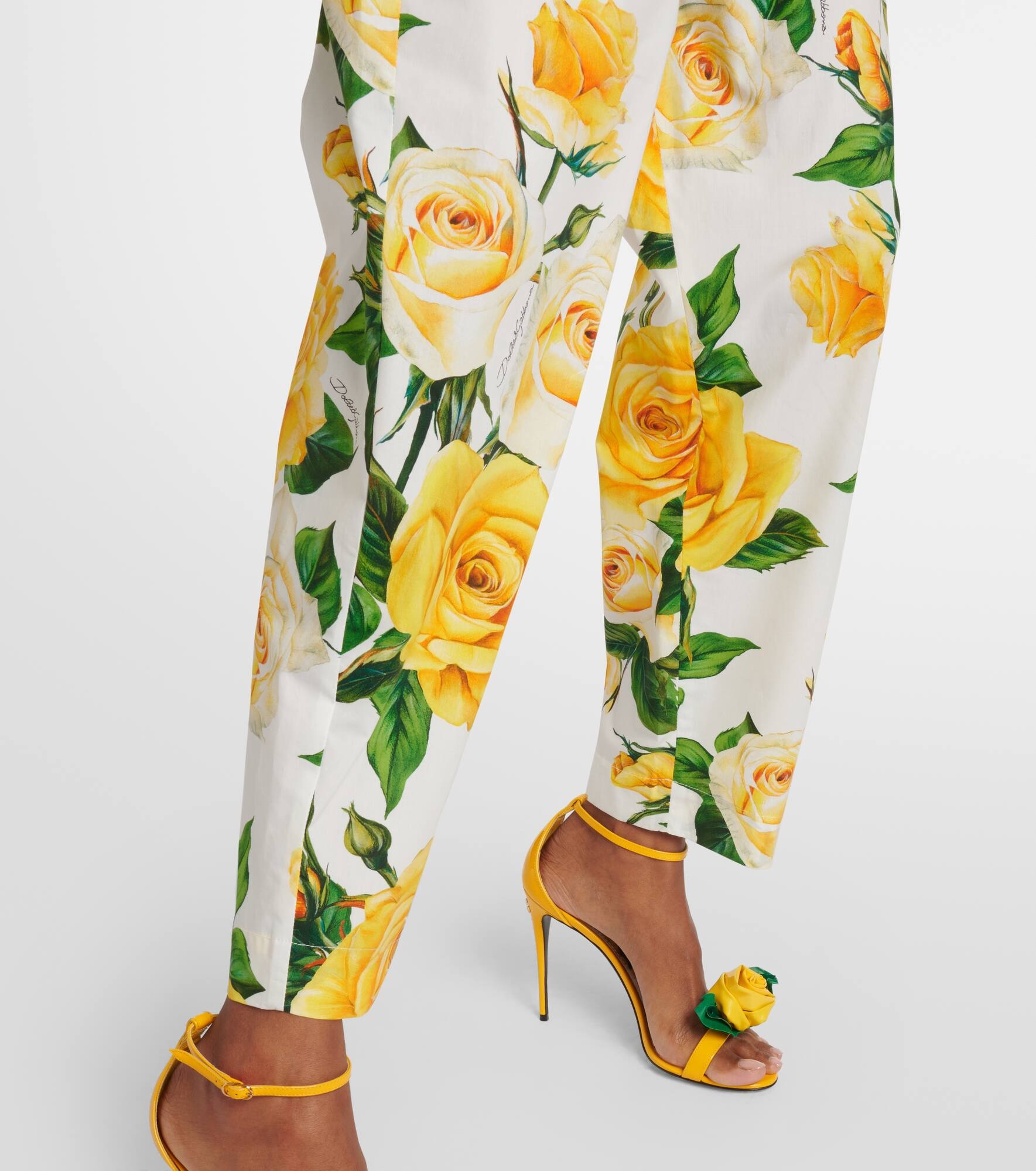 Floral high-rise cotton cropped pants - 5