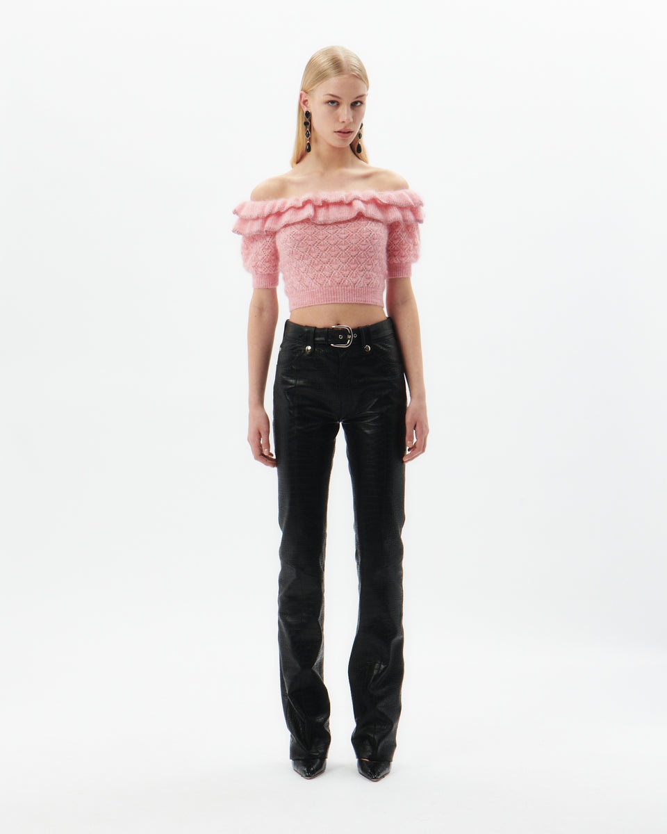 MOHAIR LACE KNIT OFF THE SHOULDER TOP - 4
