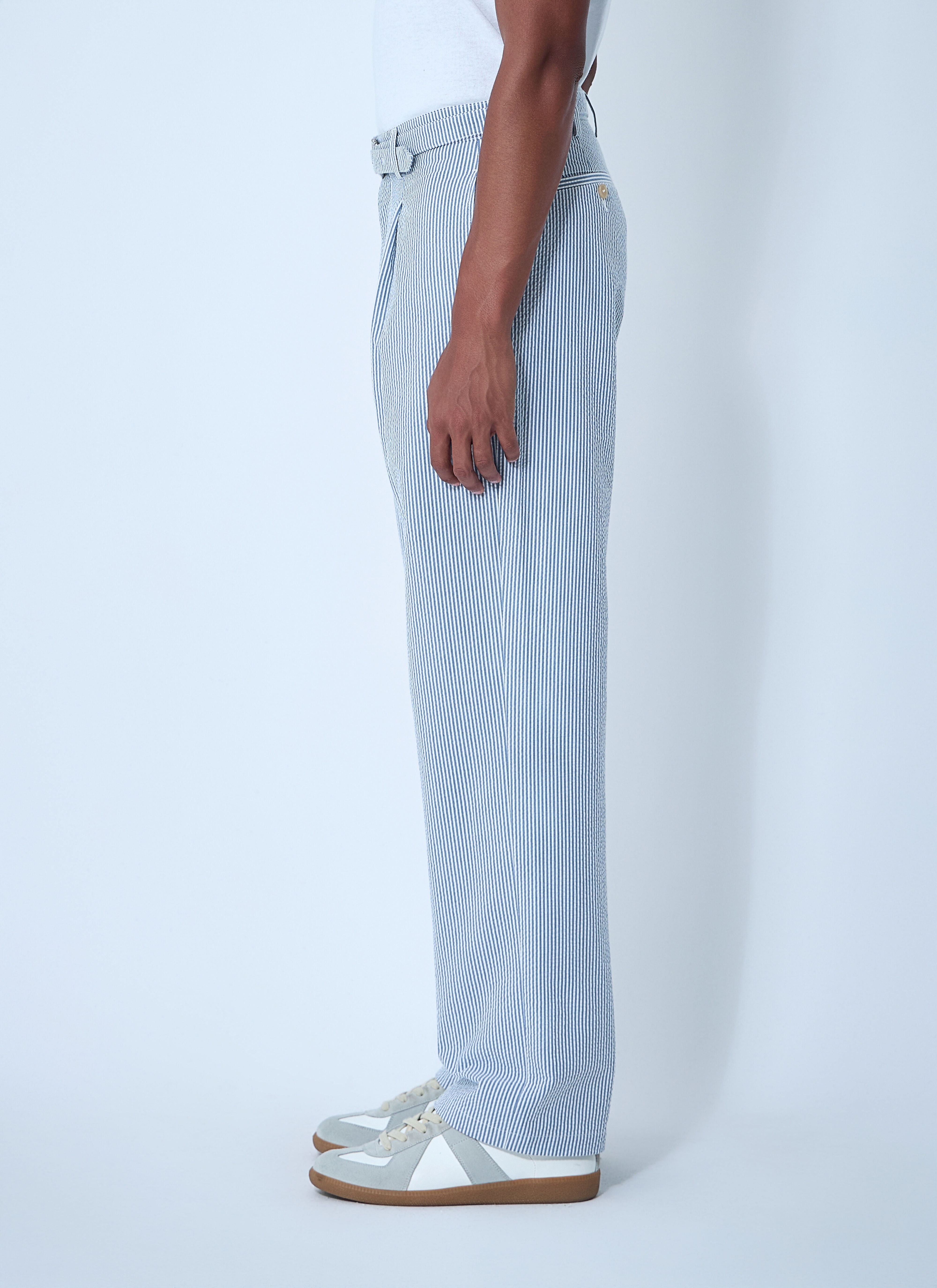 Seersucker Belted Single-Pleat Pants - 3