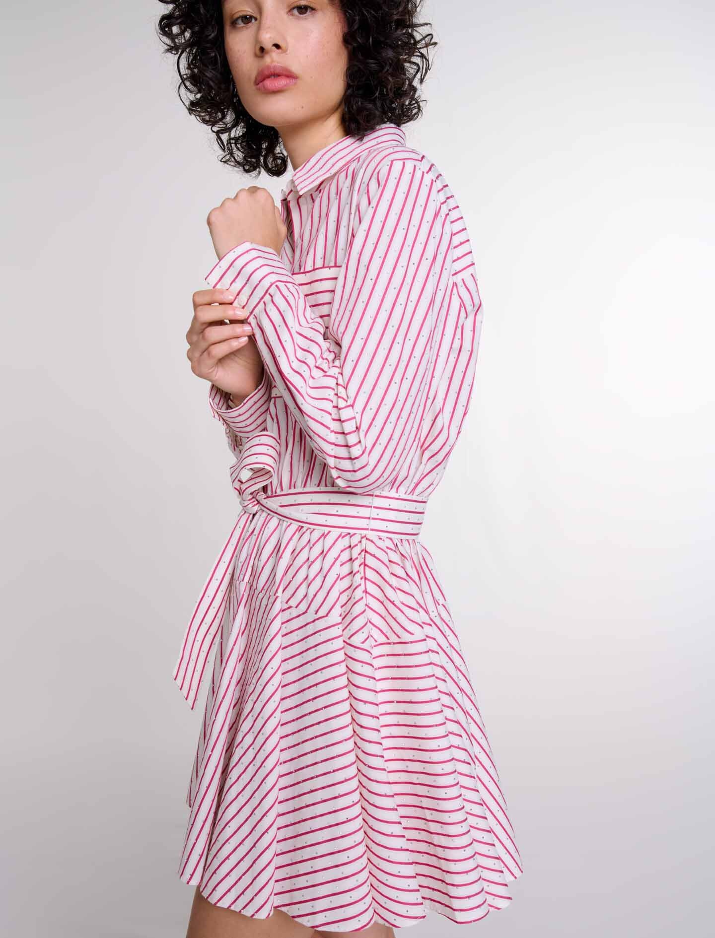 Striped rhinestone short dress - 5