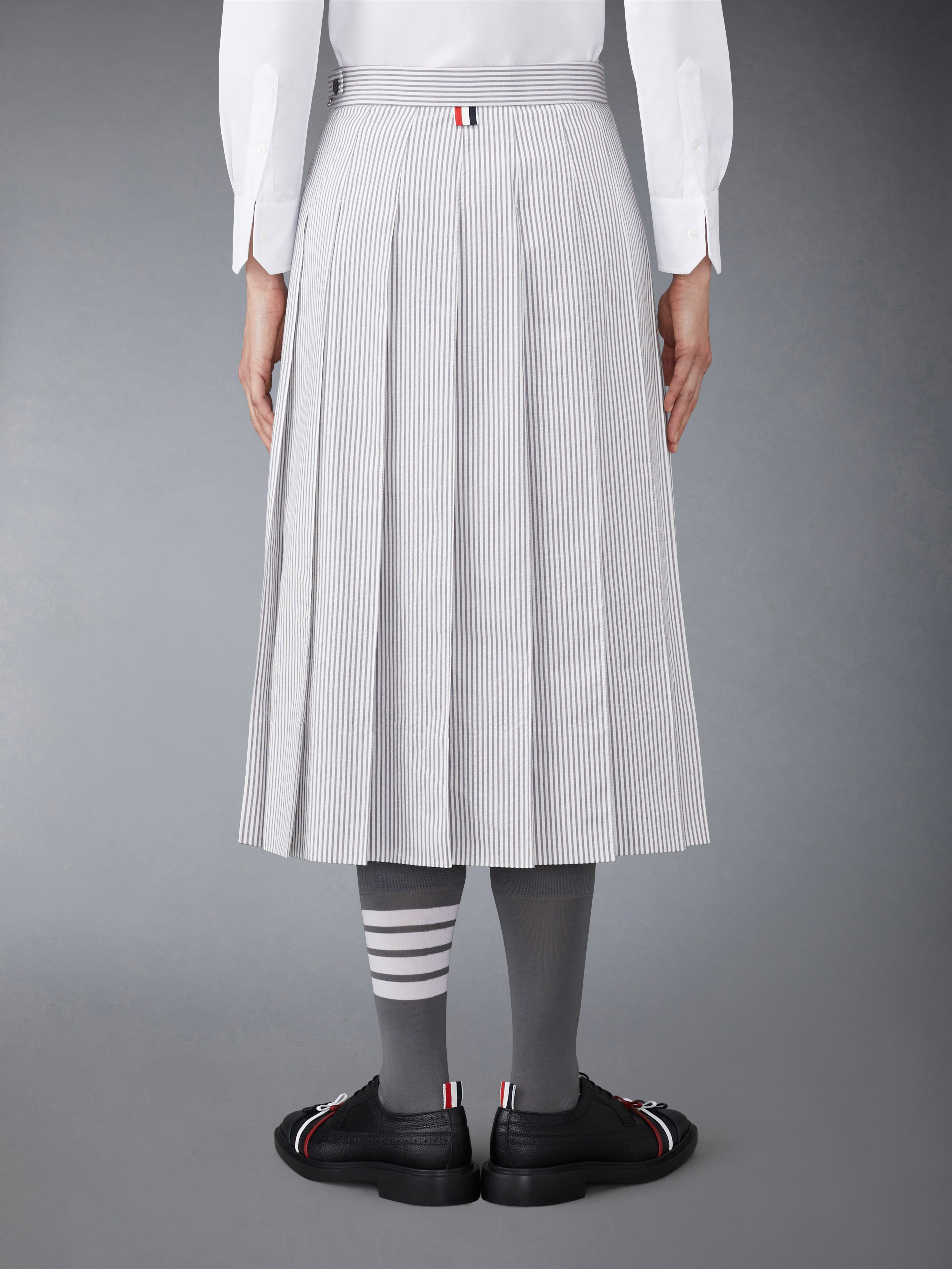 Seersucker Pleated Midi Skirt - 3