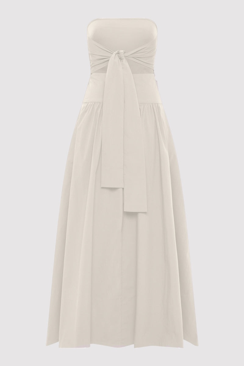 Gathered Strapless Tie Back Dress - Creme - 7