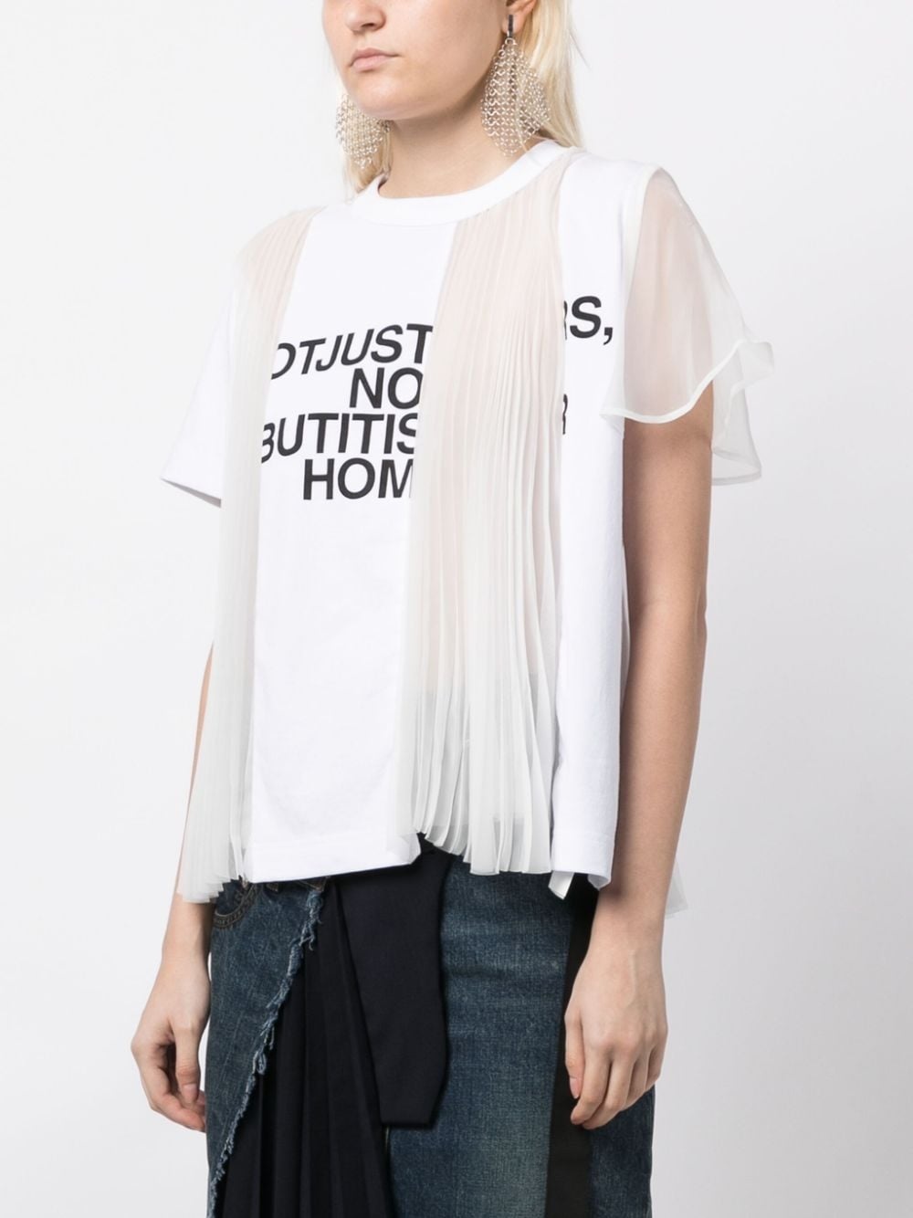 sheer pleated panels cotton t-shirt - 3