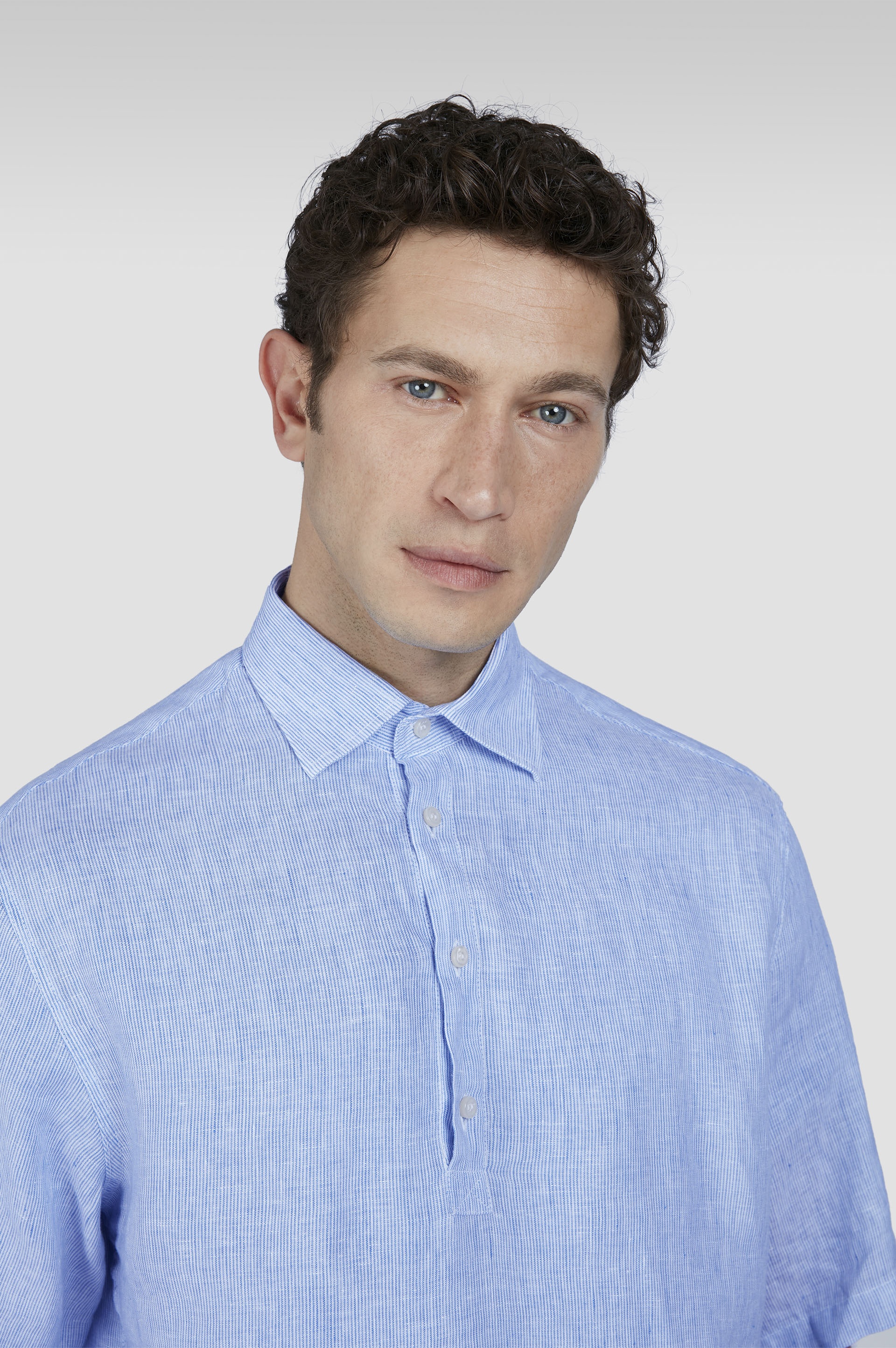LINEN POPOVER SHIRT WITH SHORT SLEEVES - 4