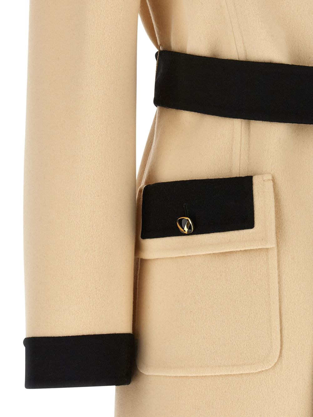belted contrast-trim coat - 4
