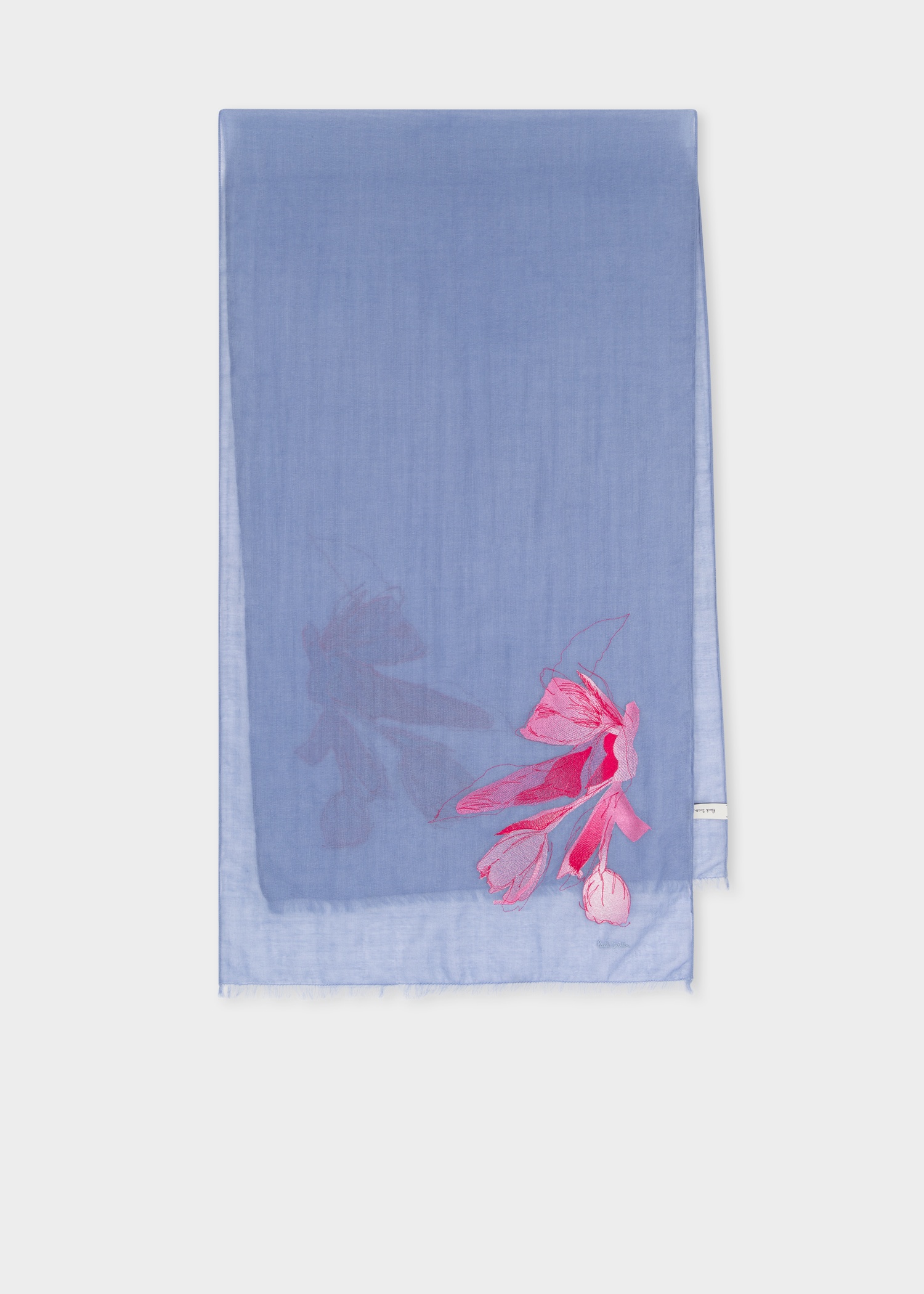 Women's Light Blue Wool 'Drawn Tulip' Scarf - 1