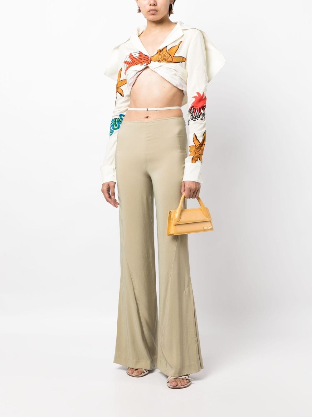graphic-print long-sleeve cropped top - 2