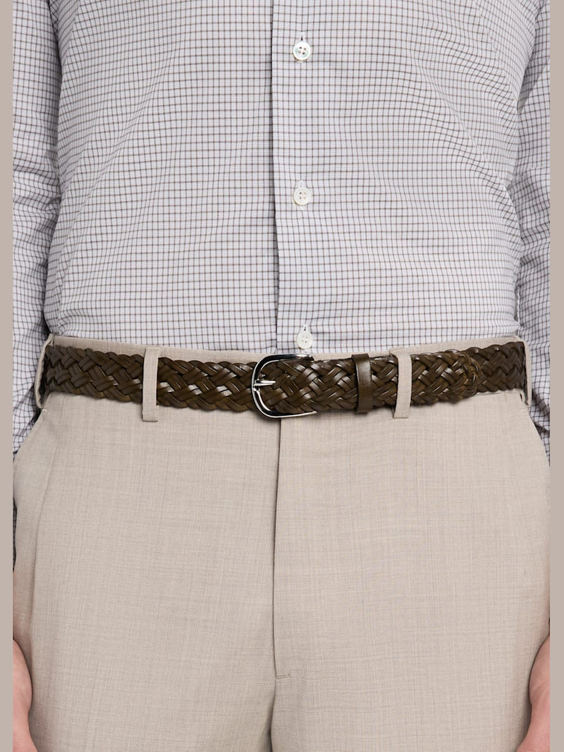 Brioni Men's Woven Leather Rounded-Buckle Belt outlook