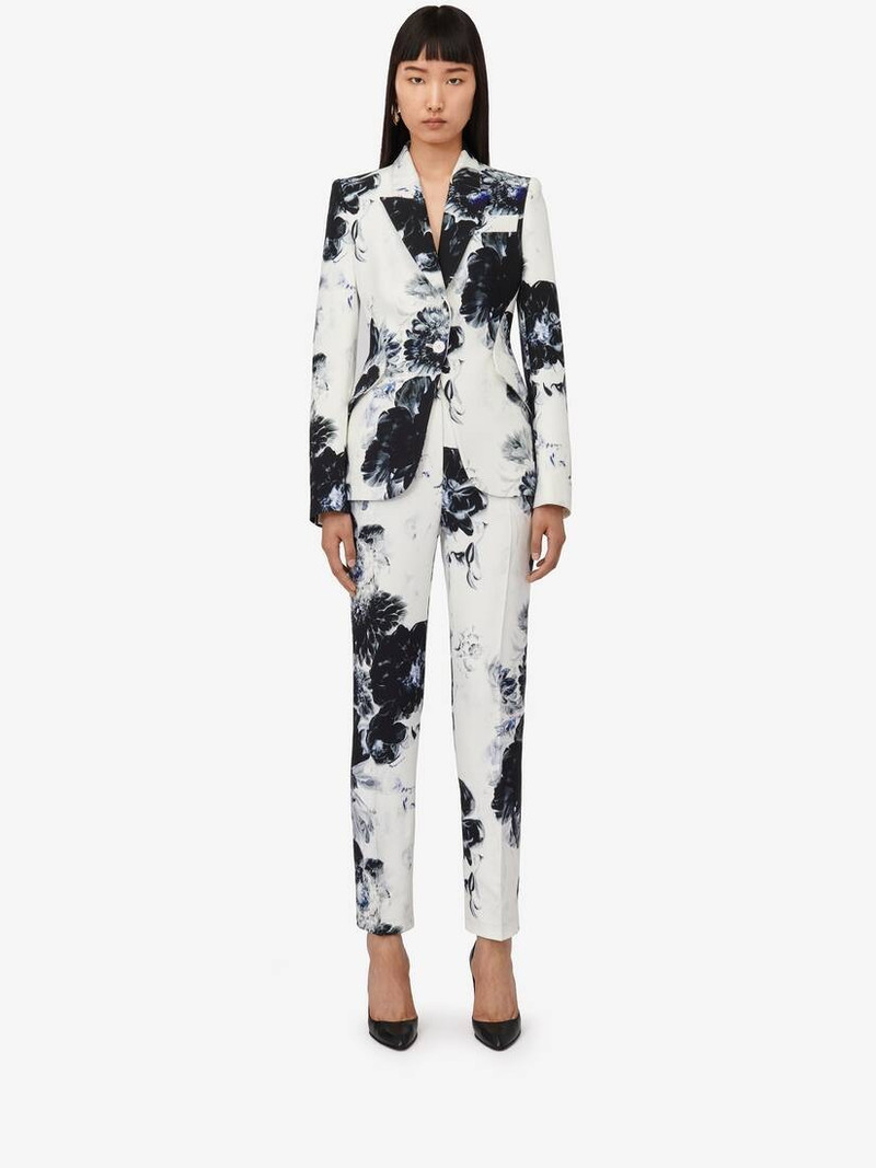 Alexander McQueen Women's Chiaroscuro Peak Shoulder Jacket in White/black/electric Blue outlook