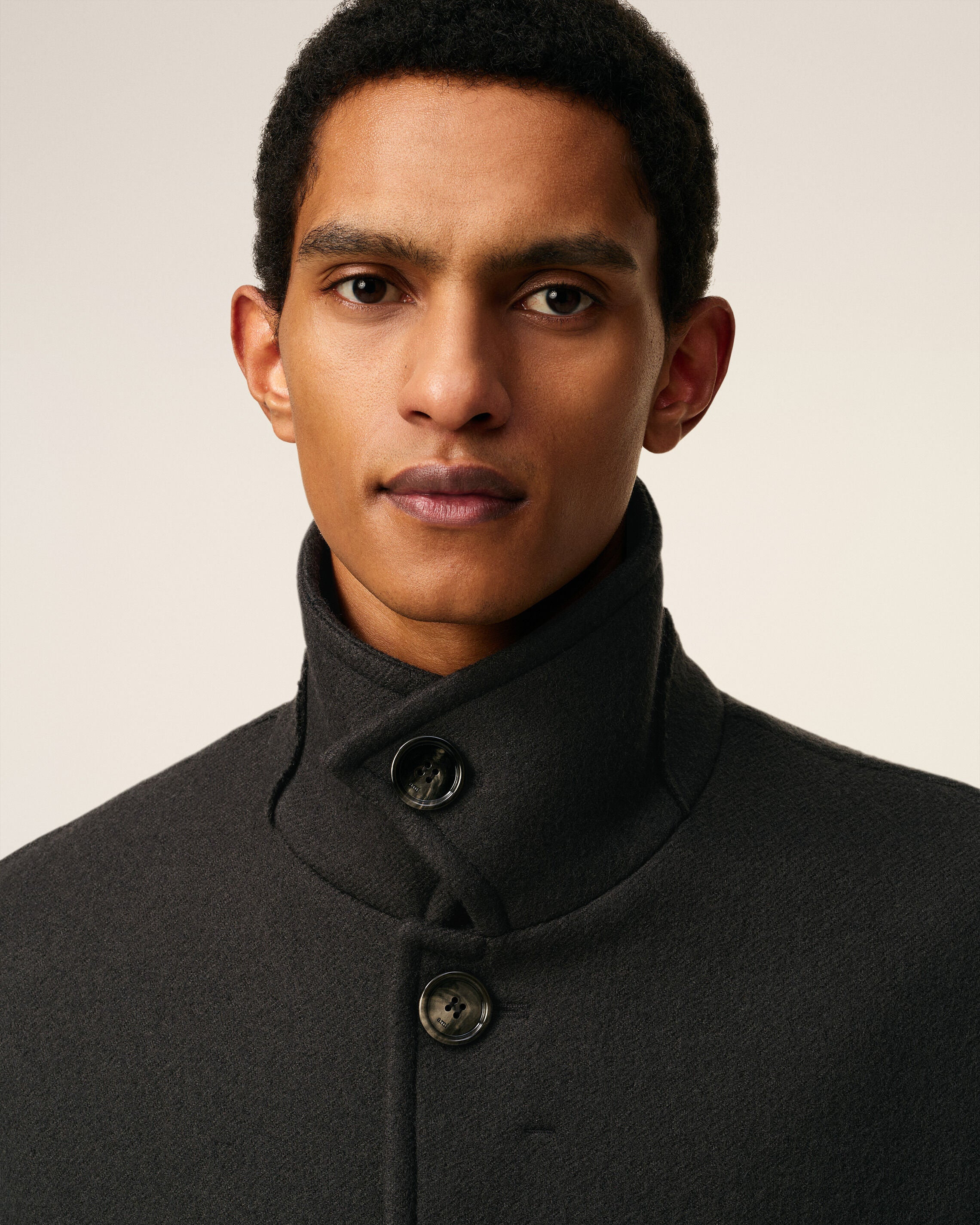 BLACK WOOL OVERSIZED HIGH COLLAR PEA COAT - 4
