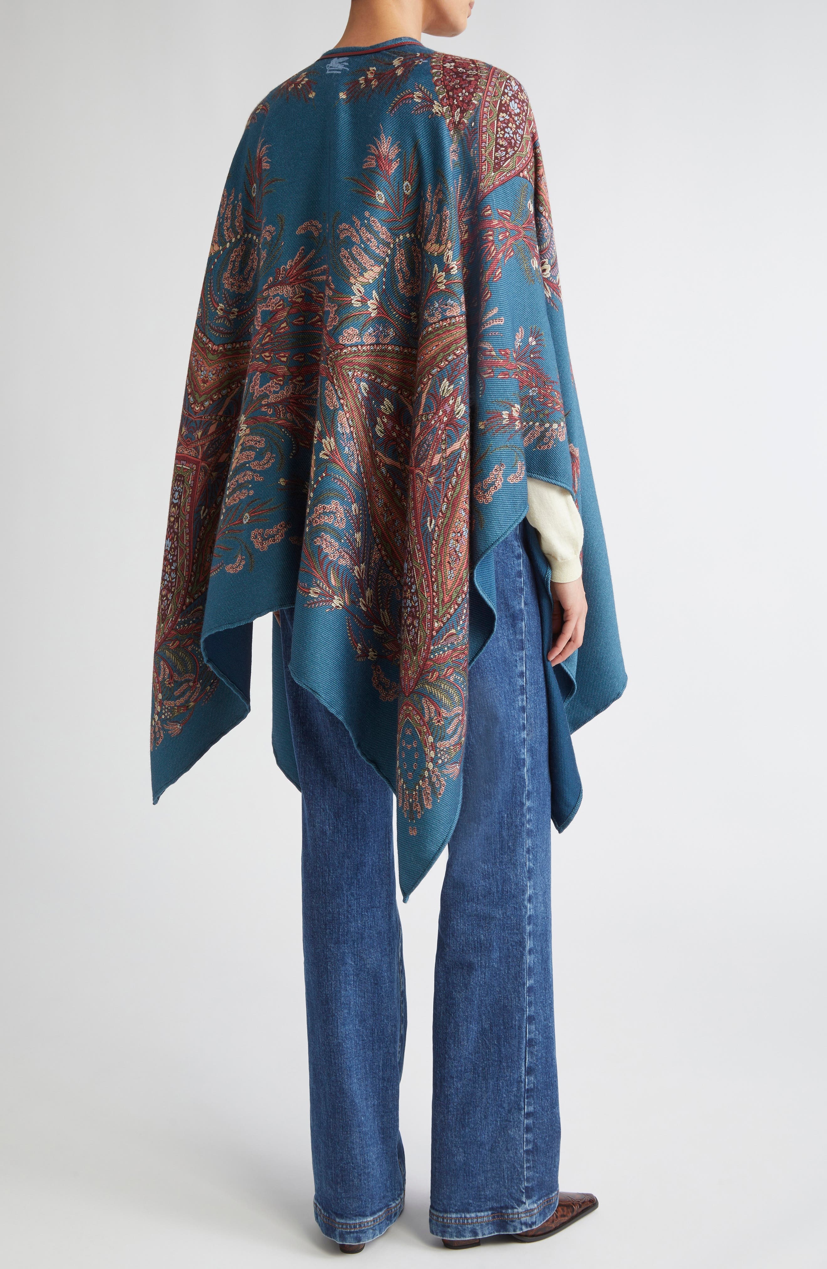 Etro Paisley Print Cape in X0883 Print On Blue Base at Nordstrom - 2