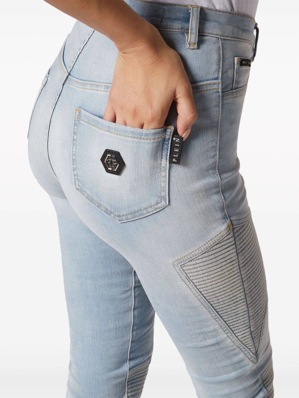 ribbed-detailing skiny-cut jeans - 4