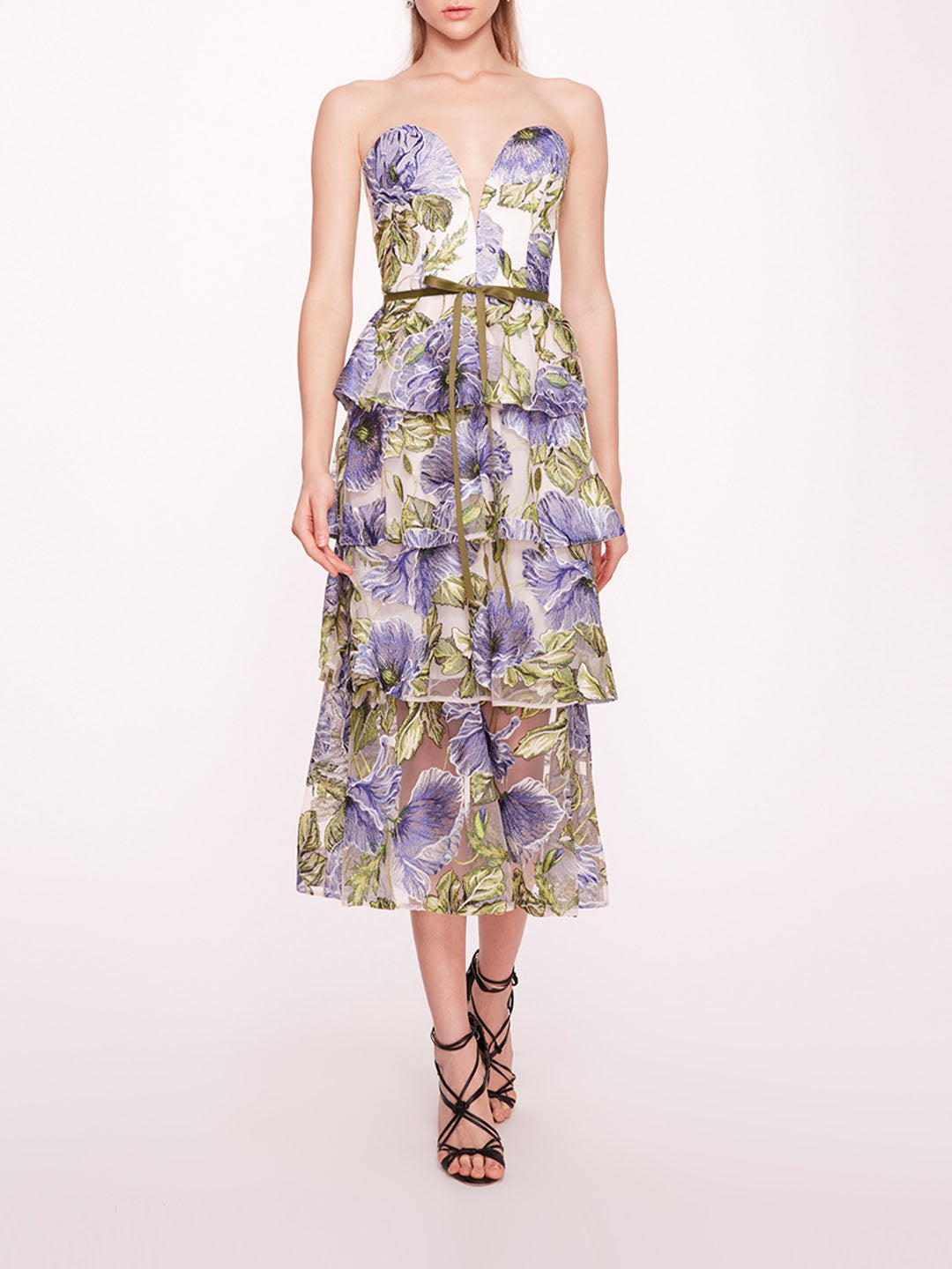 EMBROIDERED PLUNGING MIDI DRESS - 1