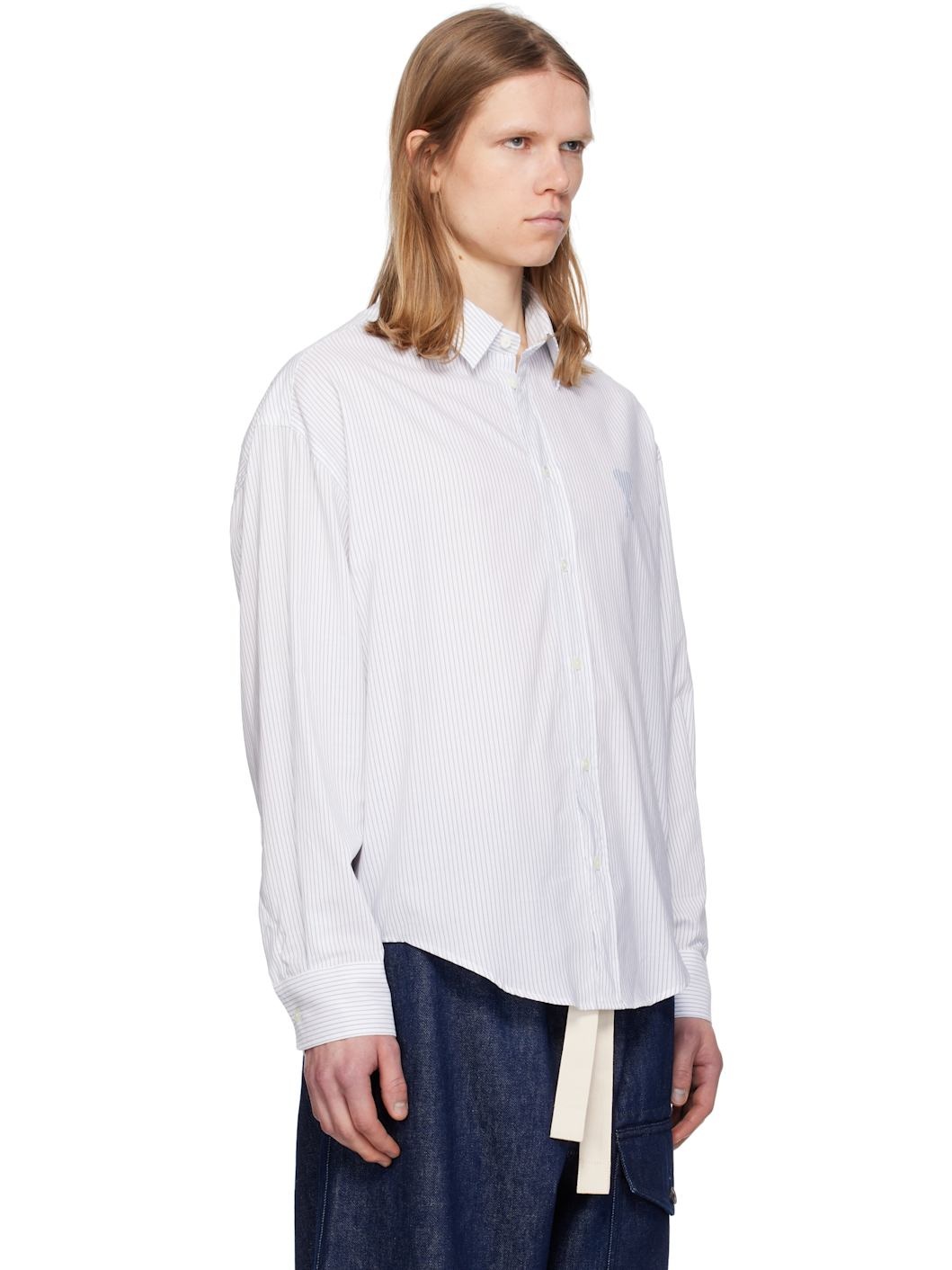 White & Blue Cotton Boxy Fit Shirt - 2