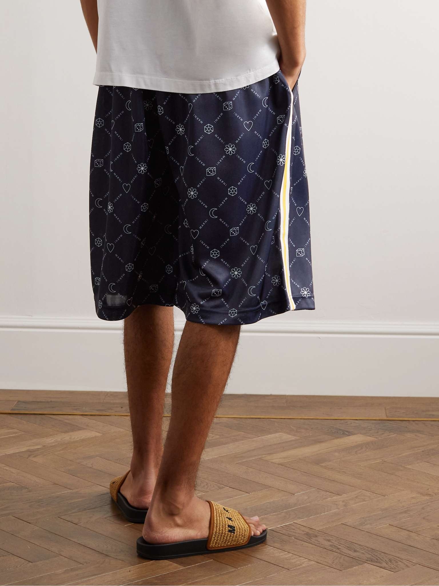 Wide-Leg Striped Logo-Print Jersey Drawstring Shorts - 4