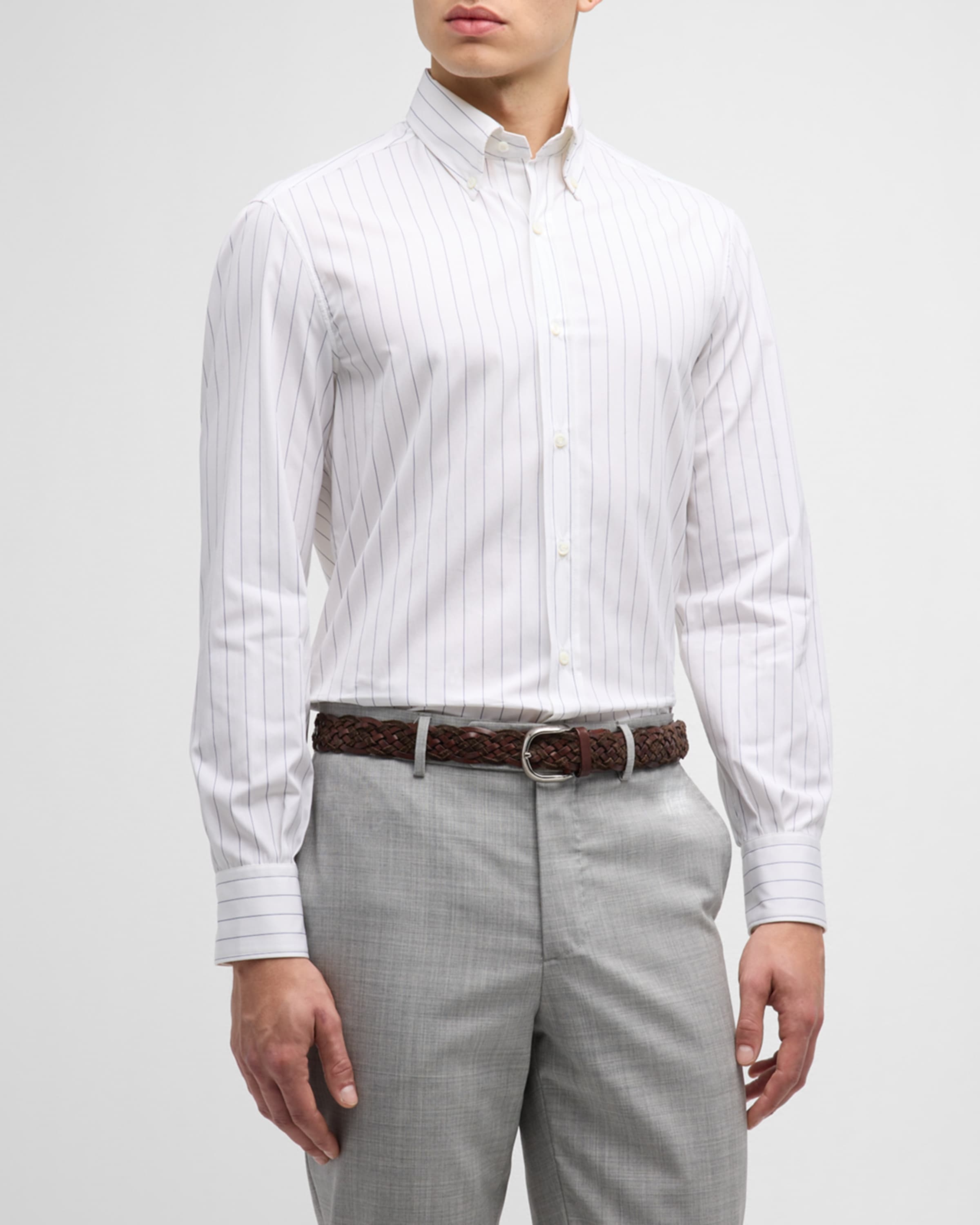 Men's Wide Stripe Cotton Poplin Dress Shirt - 2