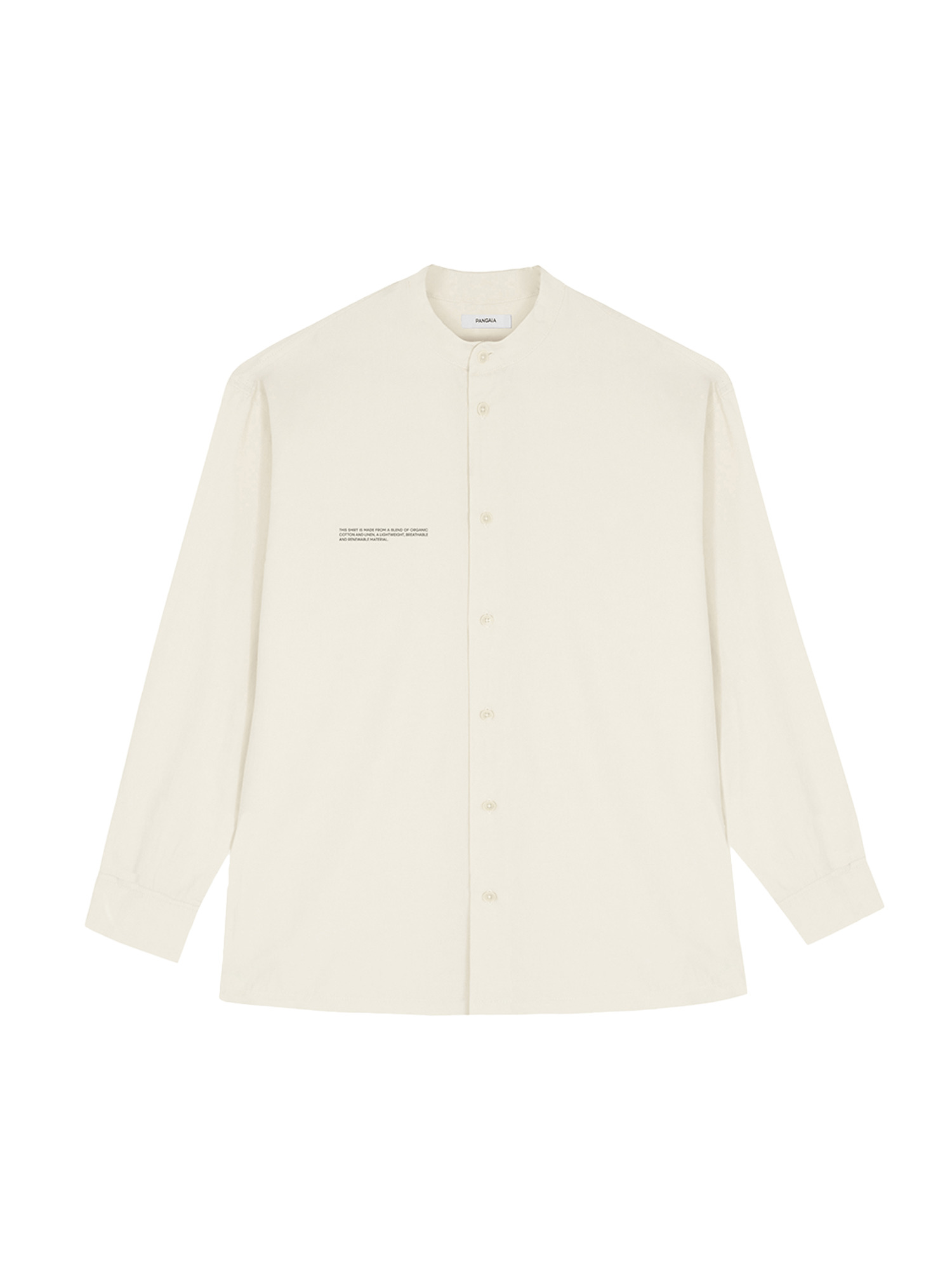 Mens Organic Cotton Linen Mandarin Collar Long-Sleeve Shirt - Limestone - 1