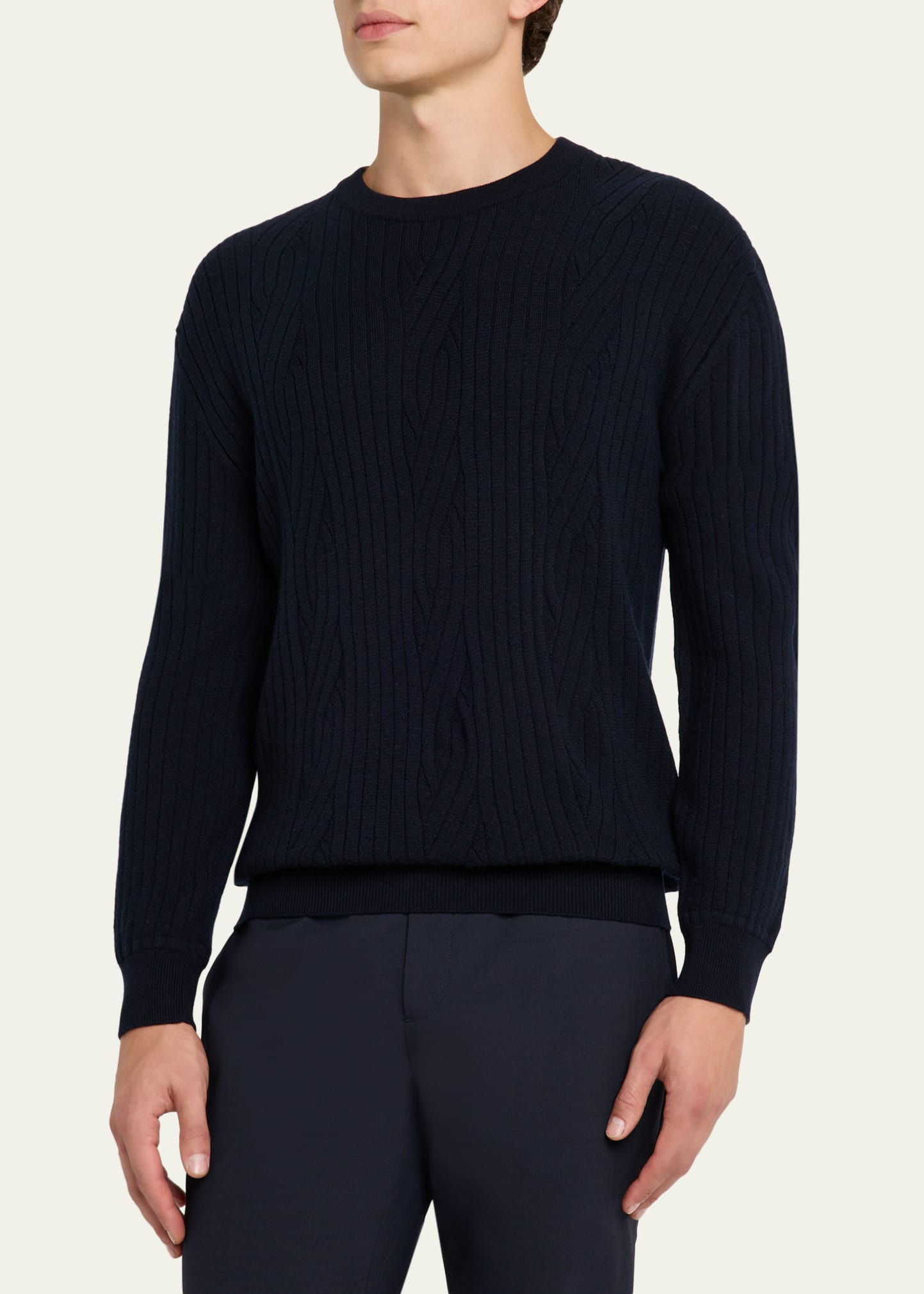 Men's Wool and Cashmere Cable Knit Crewneck Sweater - 4