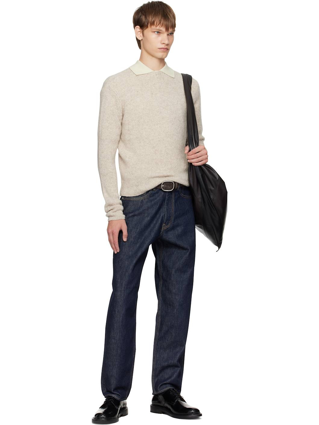 Beige Cashmere Melange Knit Sweater - 4