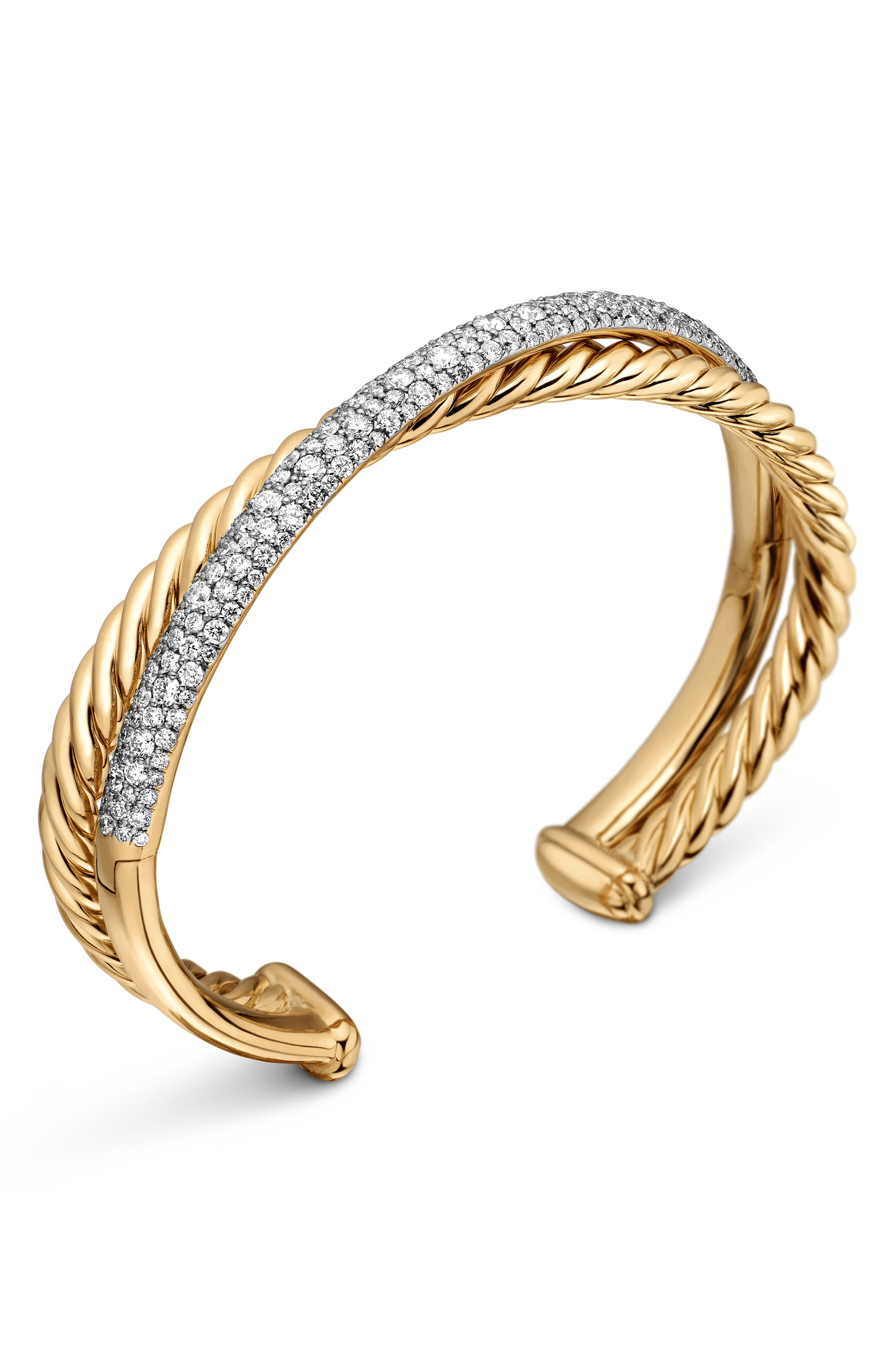 David Yurman Pavé Diamond Two-Row Crossover Cuff Bracelet in 18K Yellow Gold/Diamond at Nordstrom - 4