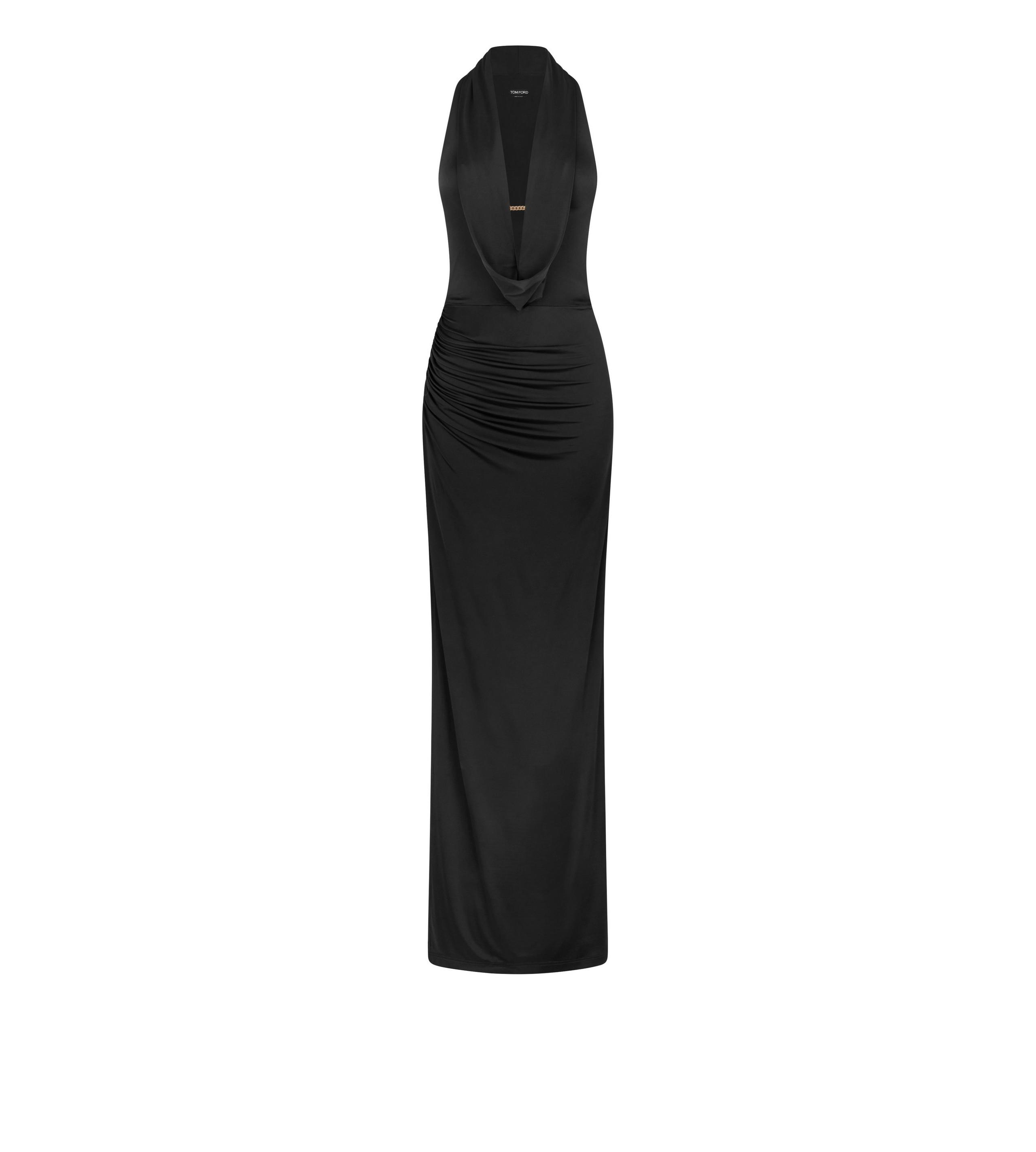 LUSTROUS JERSEY COWL COLLAR EVENING DRESS - 1