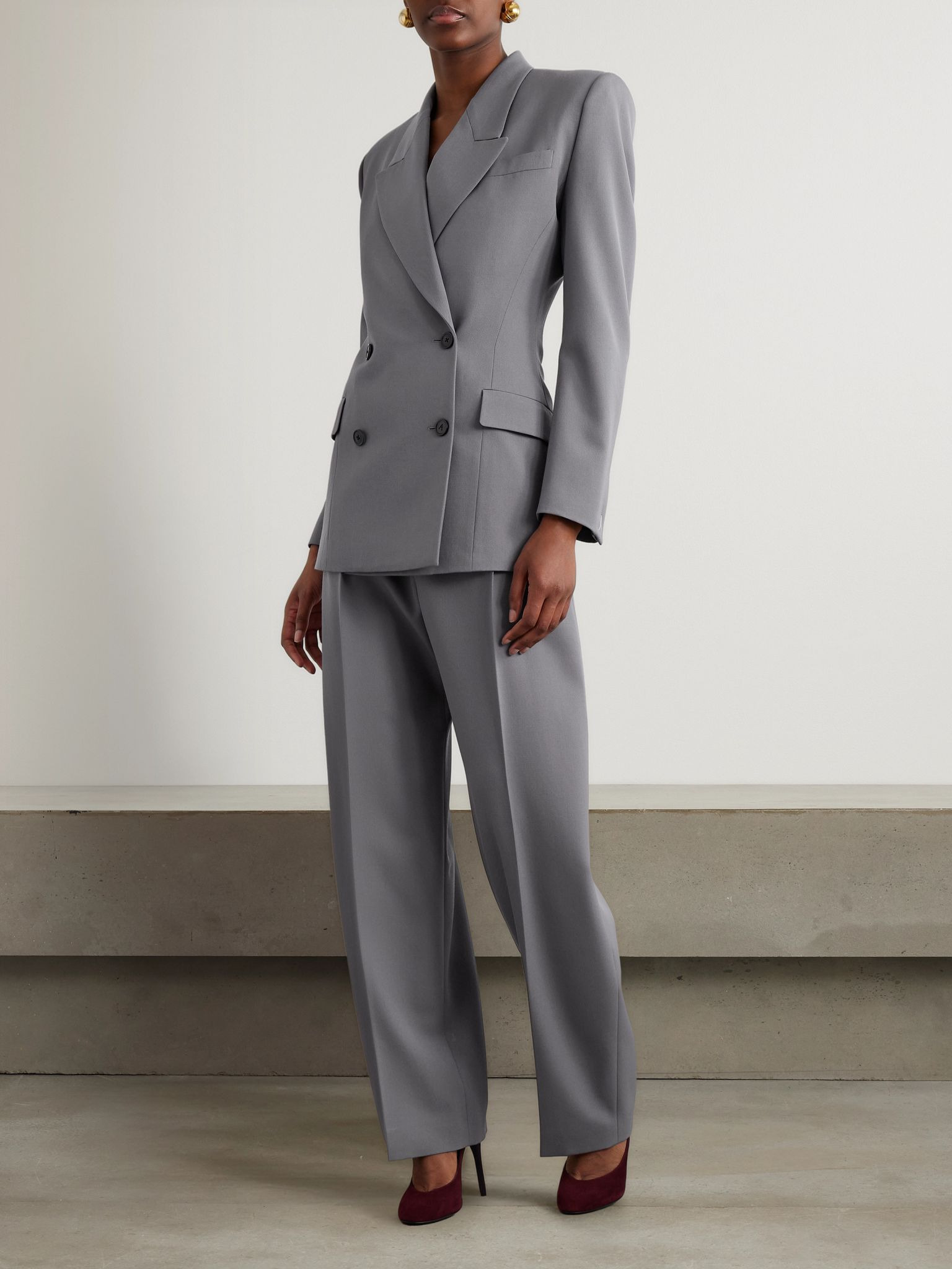 Capri pleated wool-gabardine straight-leg pants Gray - 2