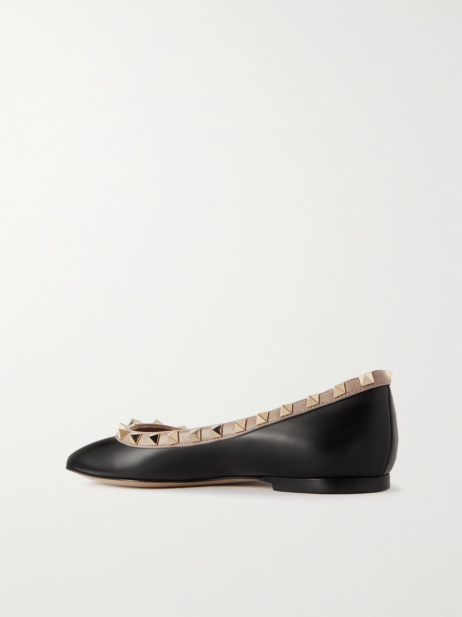 Rockstud leather point-toe flats Black - 3