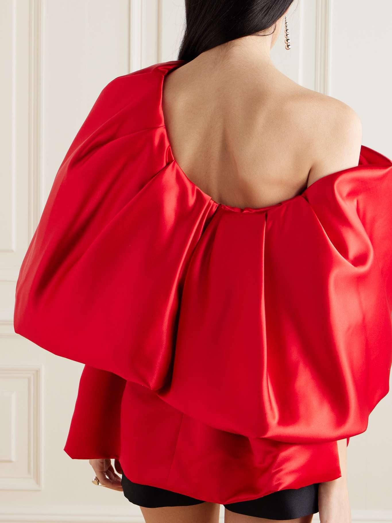 Off-the-shoulder bow-embellished satin blouse - 3